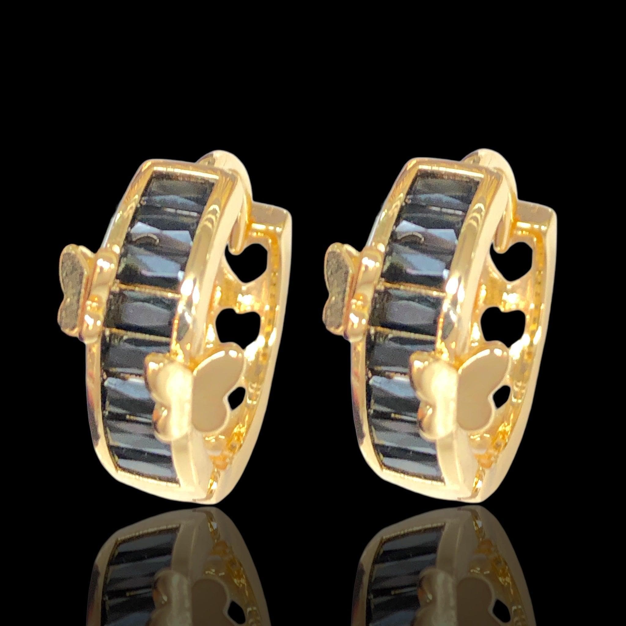 Oro Laminado Gold Filled Princess Butterfly CZ Hoop Earrings