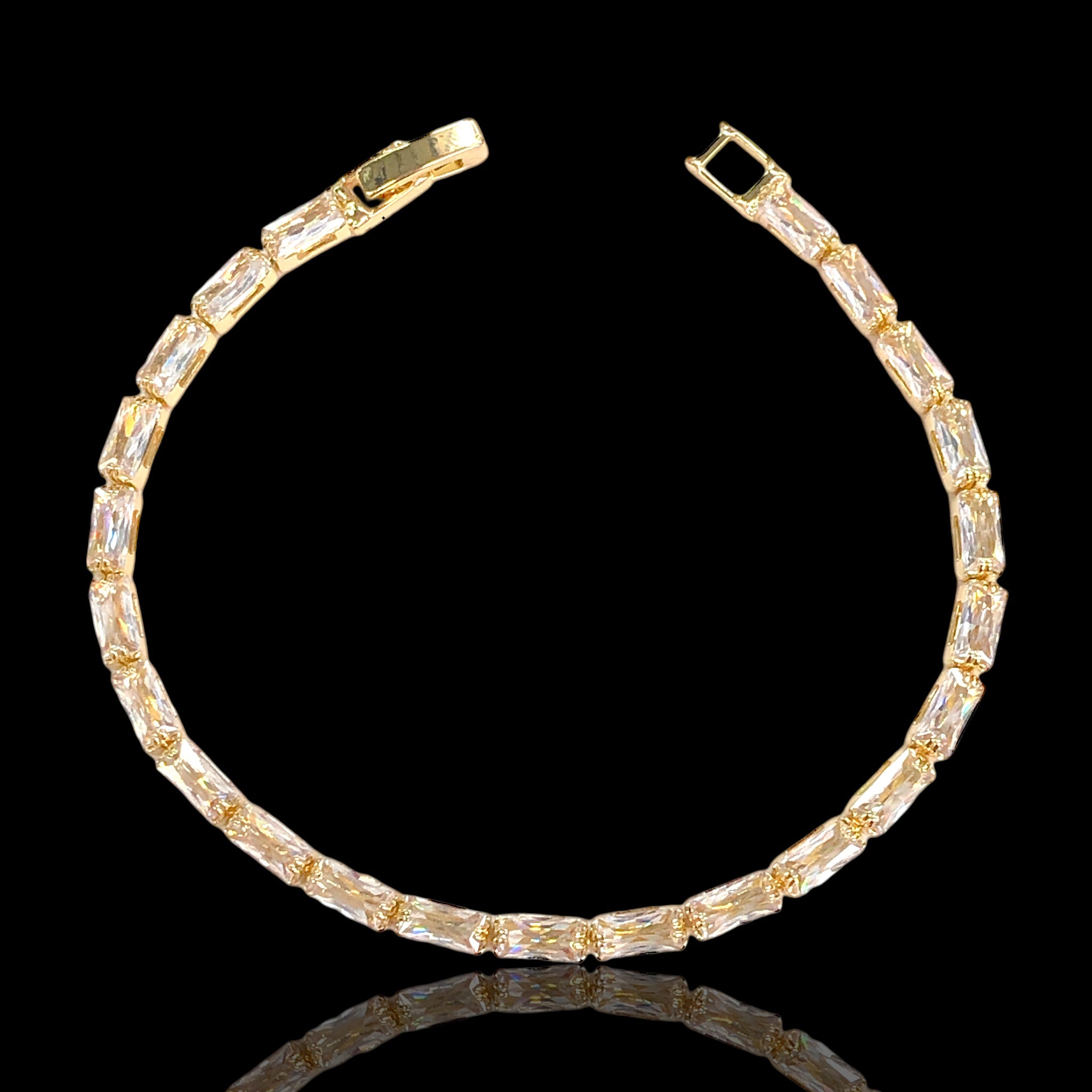 Oro Laminado Gold Filled Princess Cut CZ Tennis Bracelet