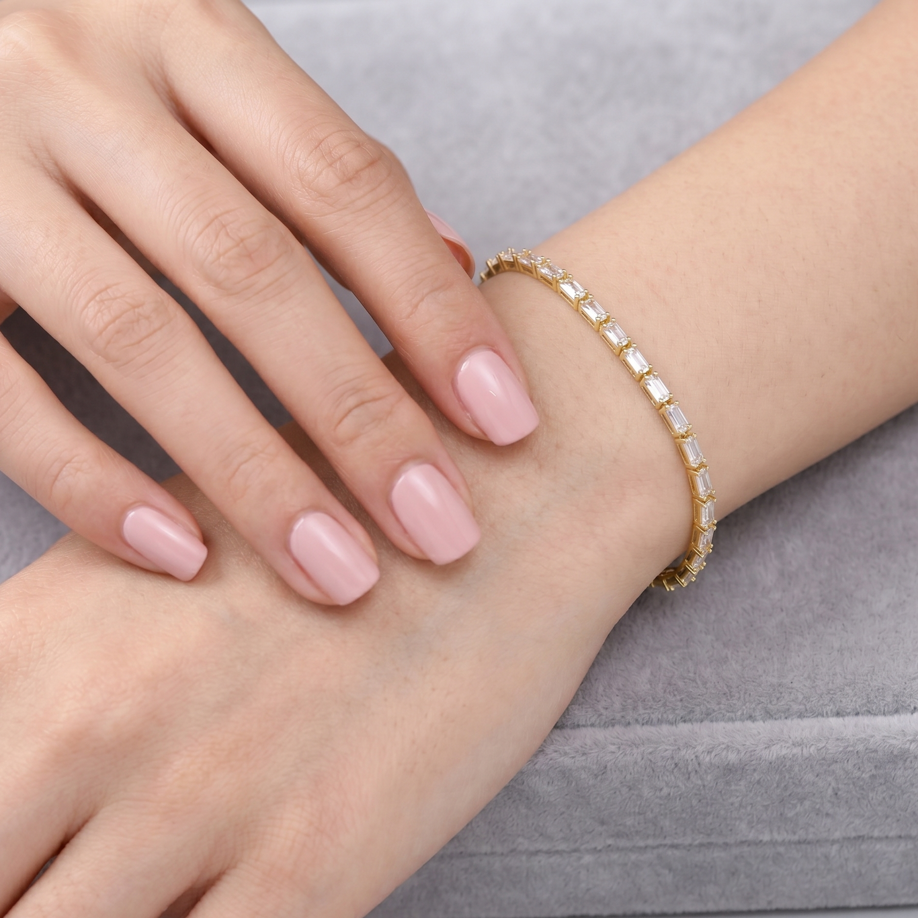 Oro Laminado Gold Filled Princess Cut CZ Tennis Bracelet