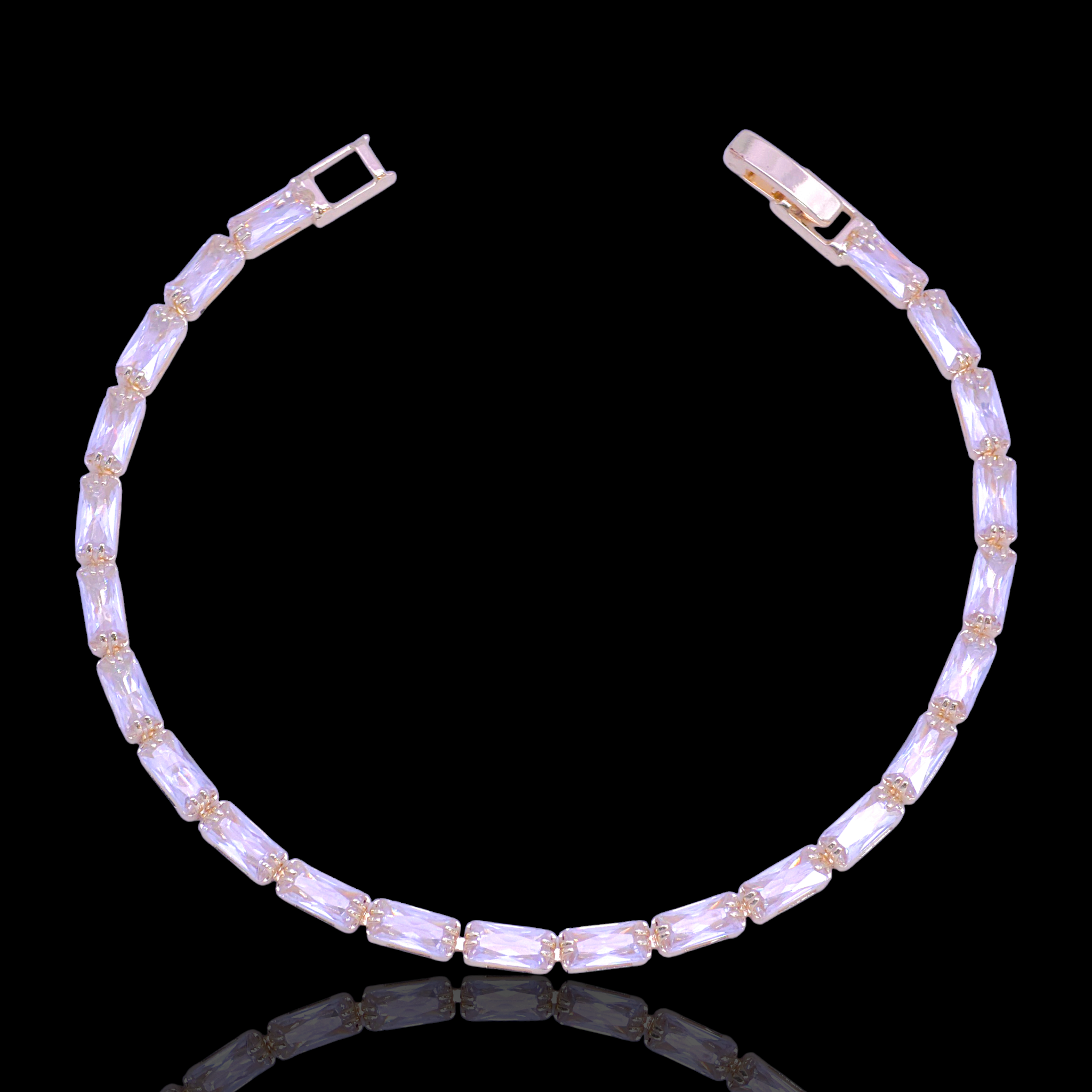 Oro Laminado Gold Filled Princess Cut CZ Tennis Bracelet