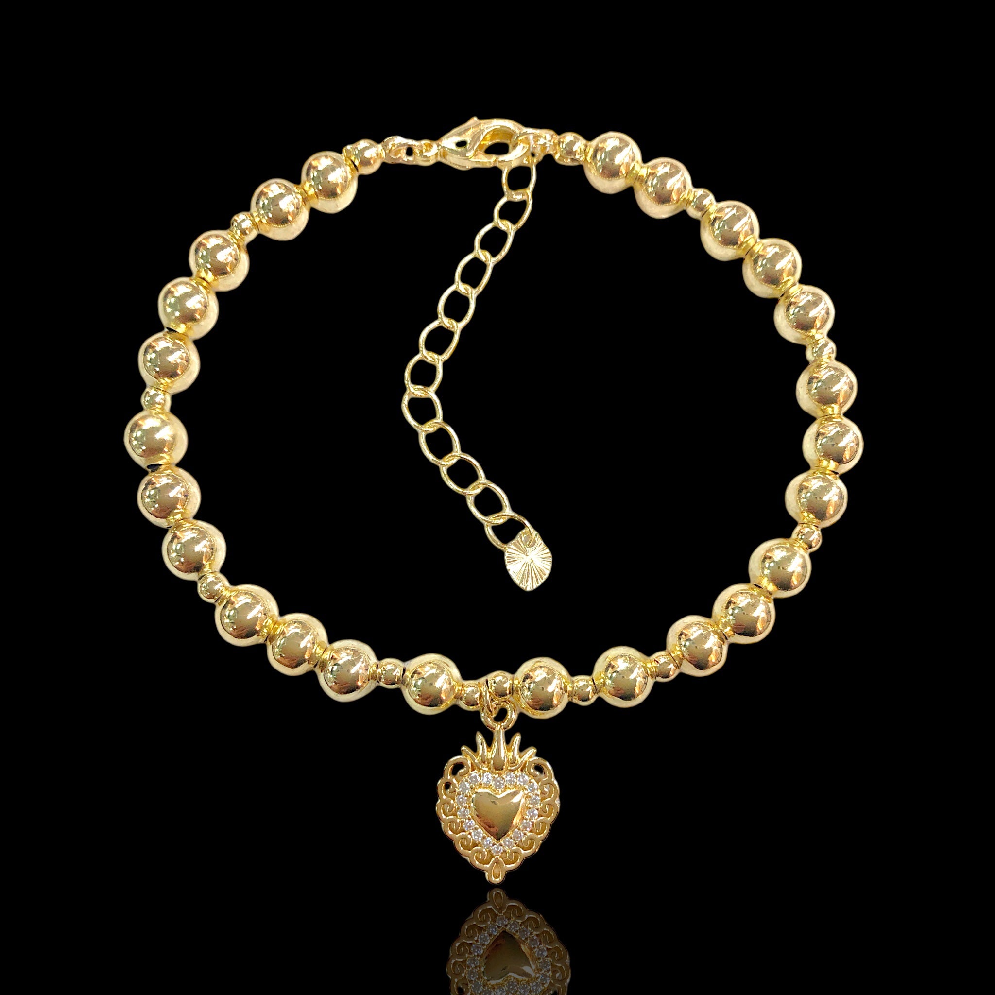 Oro Laminado Gold Filled Princess Heart Beads Bracelet
