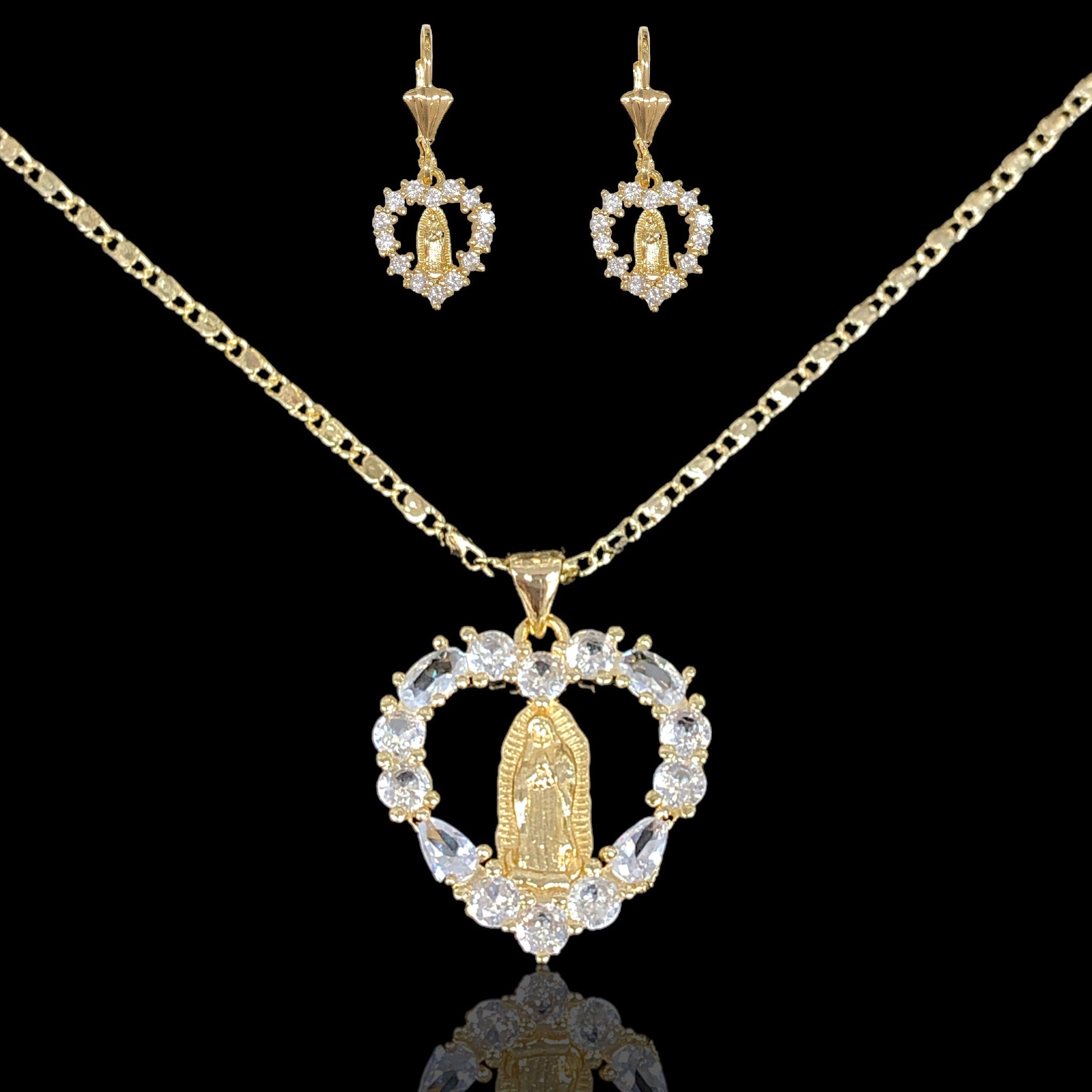 Oro Laminado Gold Filled Pure Heart Guadalupe Zirconia Set