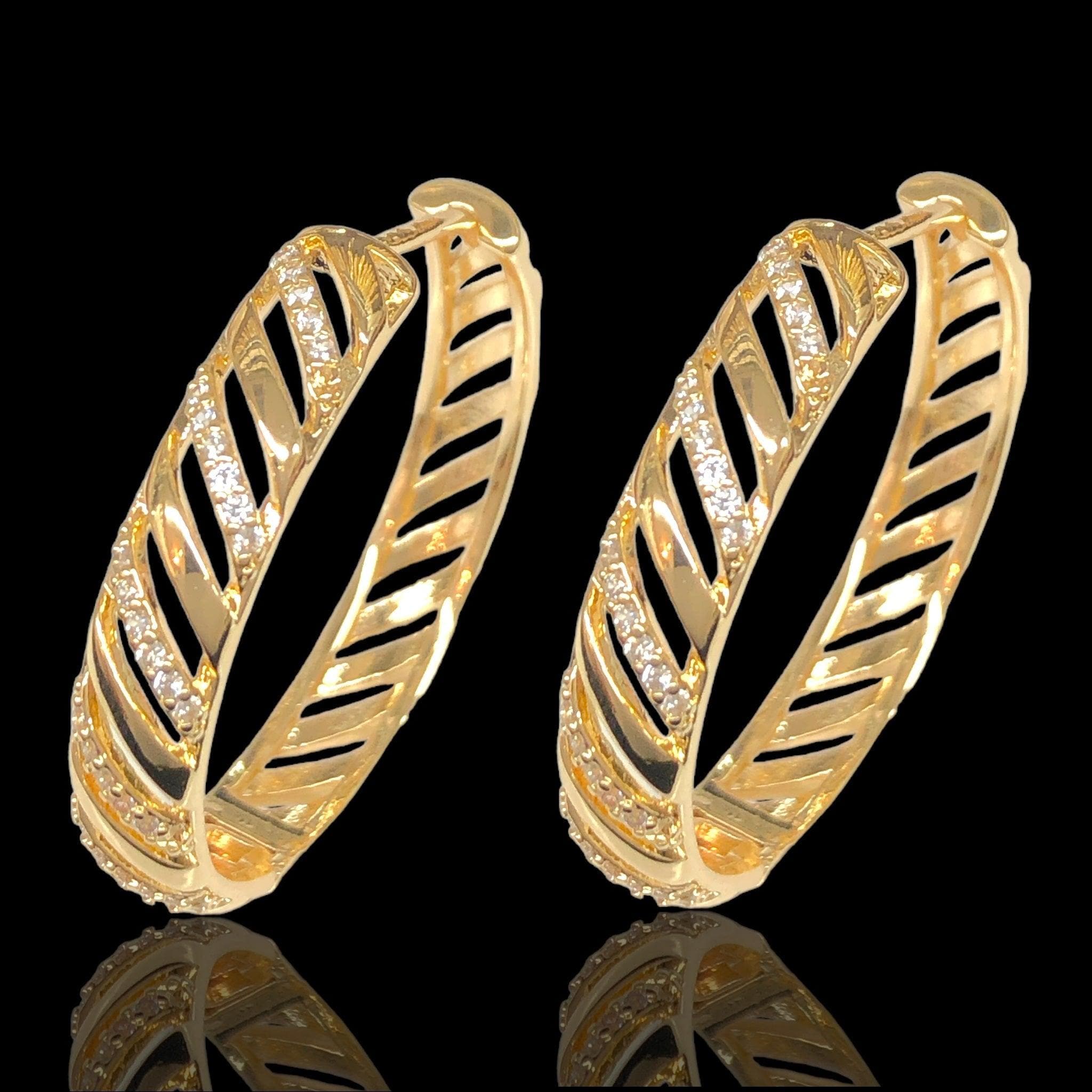 Oro Laminado Gold Filled Queen Victoria CZ Hoop Earrings