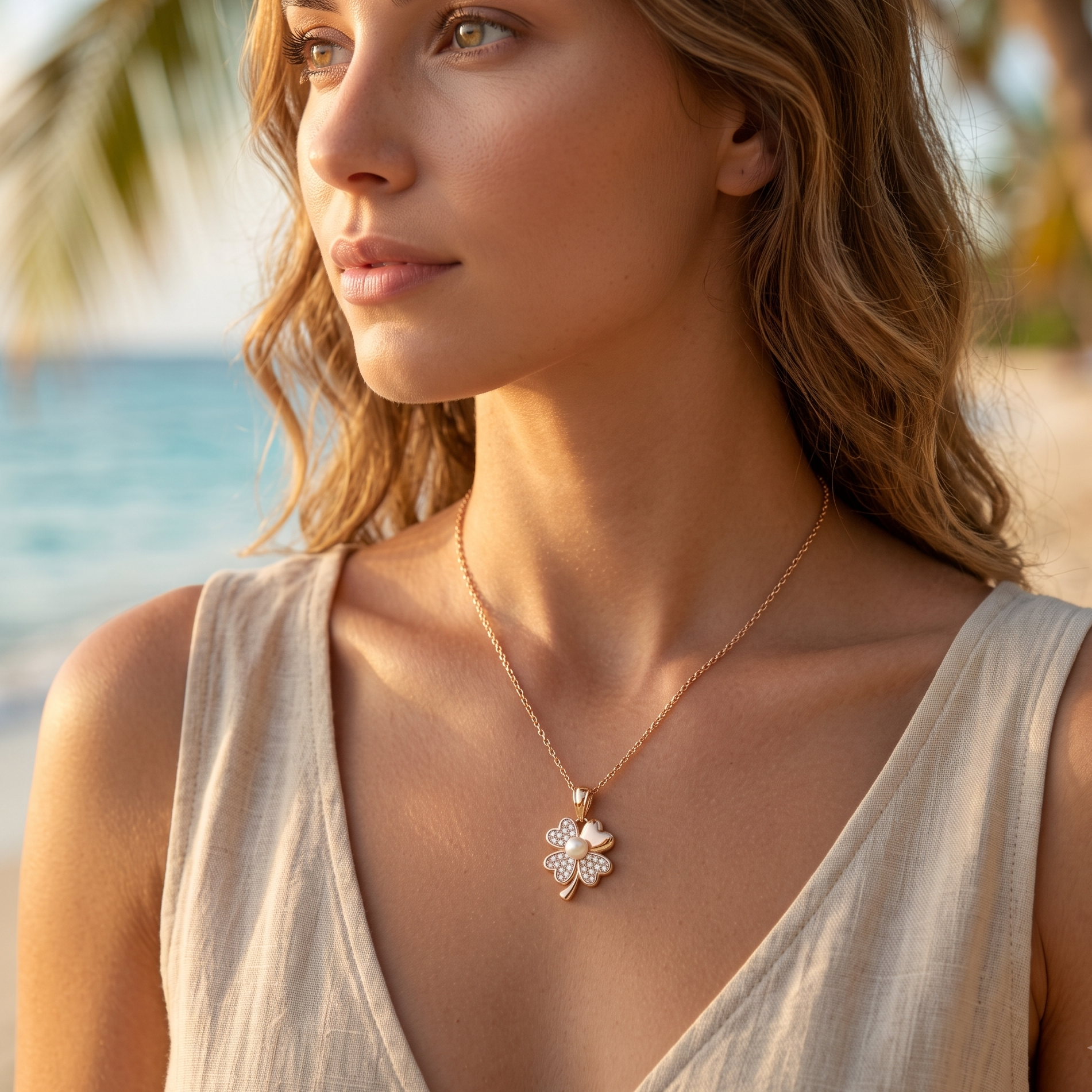 Oro Laminado Gold Filled Radiant Lucky Clover CZ Pendant