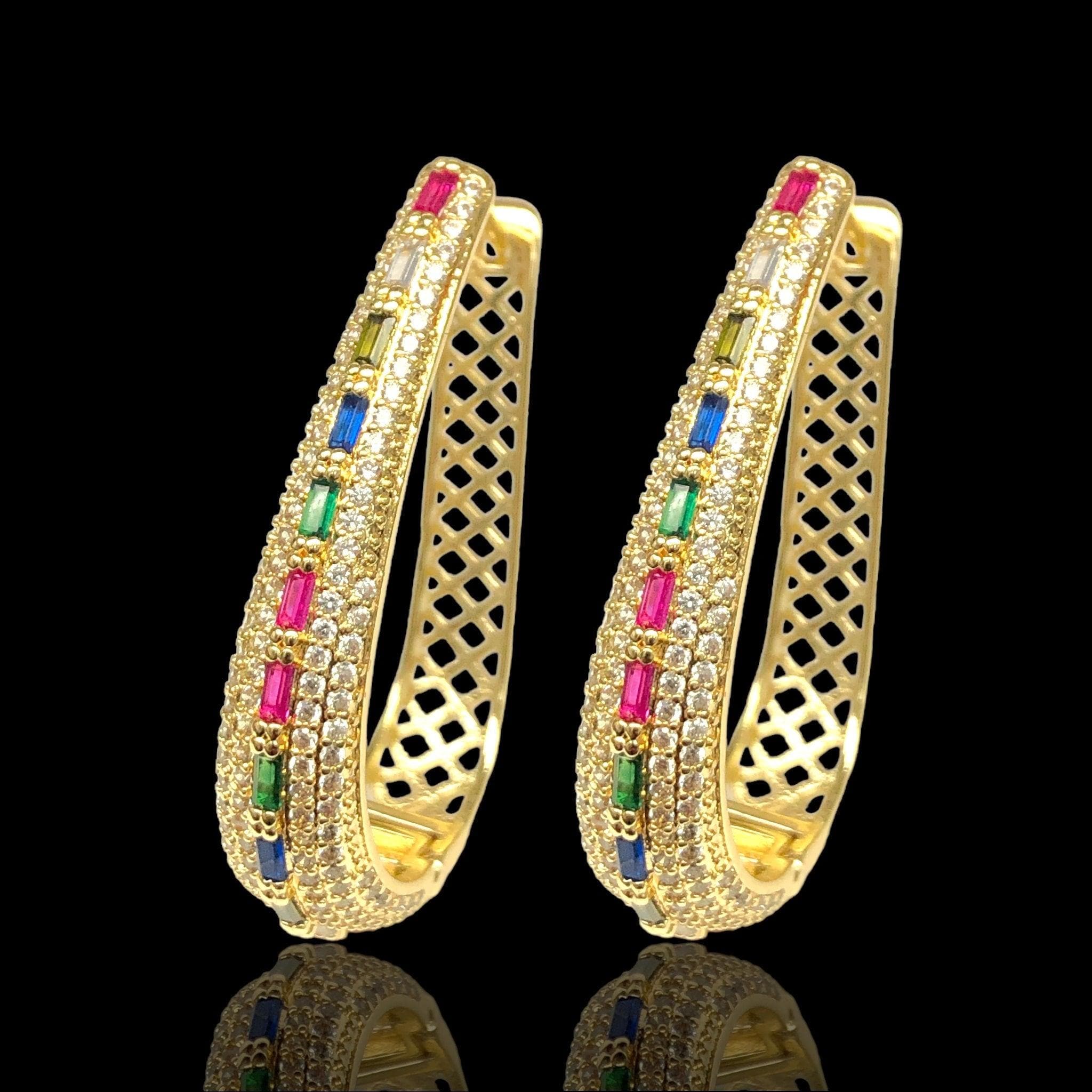Oro Laminado Gold Filled Rainbow Mirage CZ Hoop Earrings