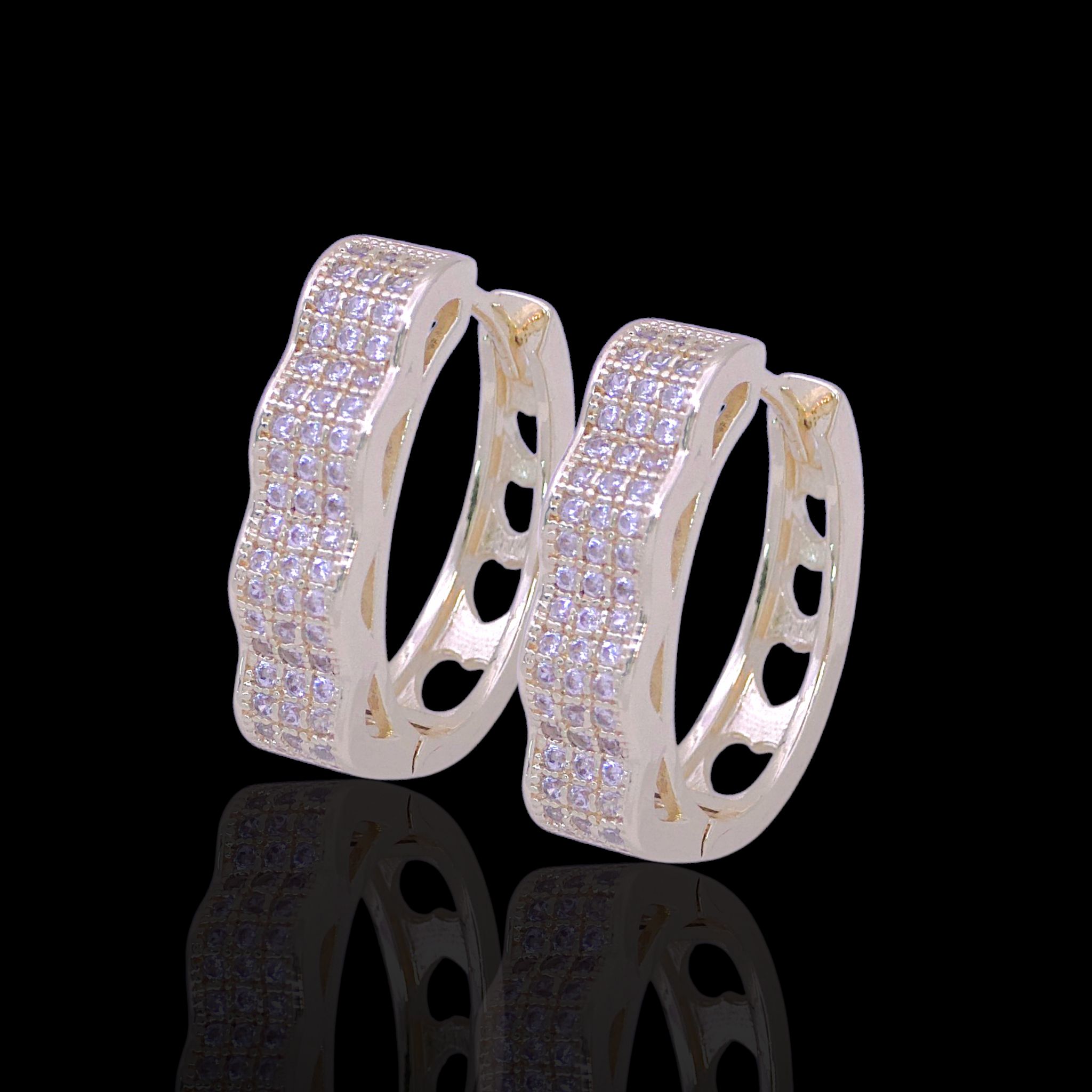 Oro Laminado Gold Filled Ridged Pave Zirconia Earrings
