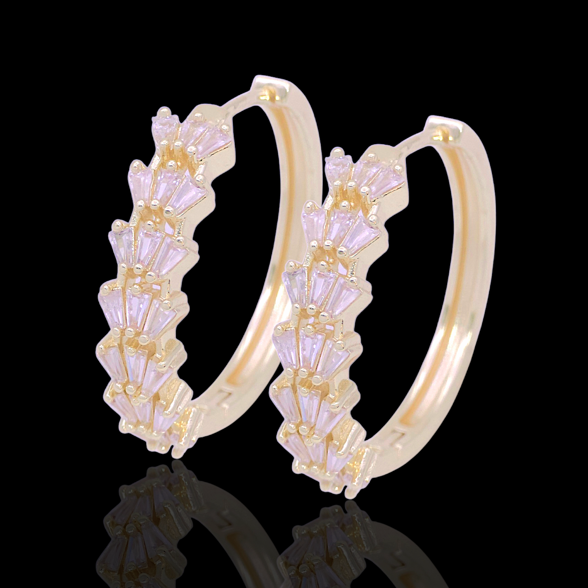 Oro Laminado Gold Filled Rolling Fan CZ Hoop Earrings