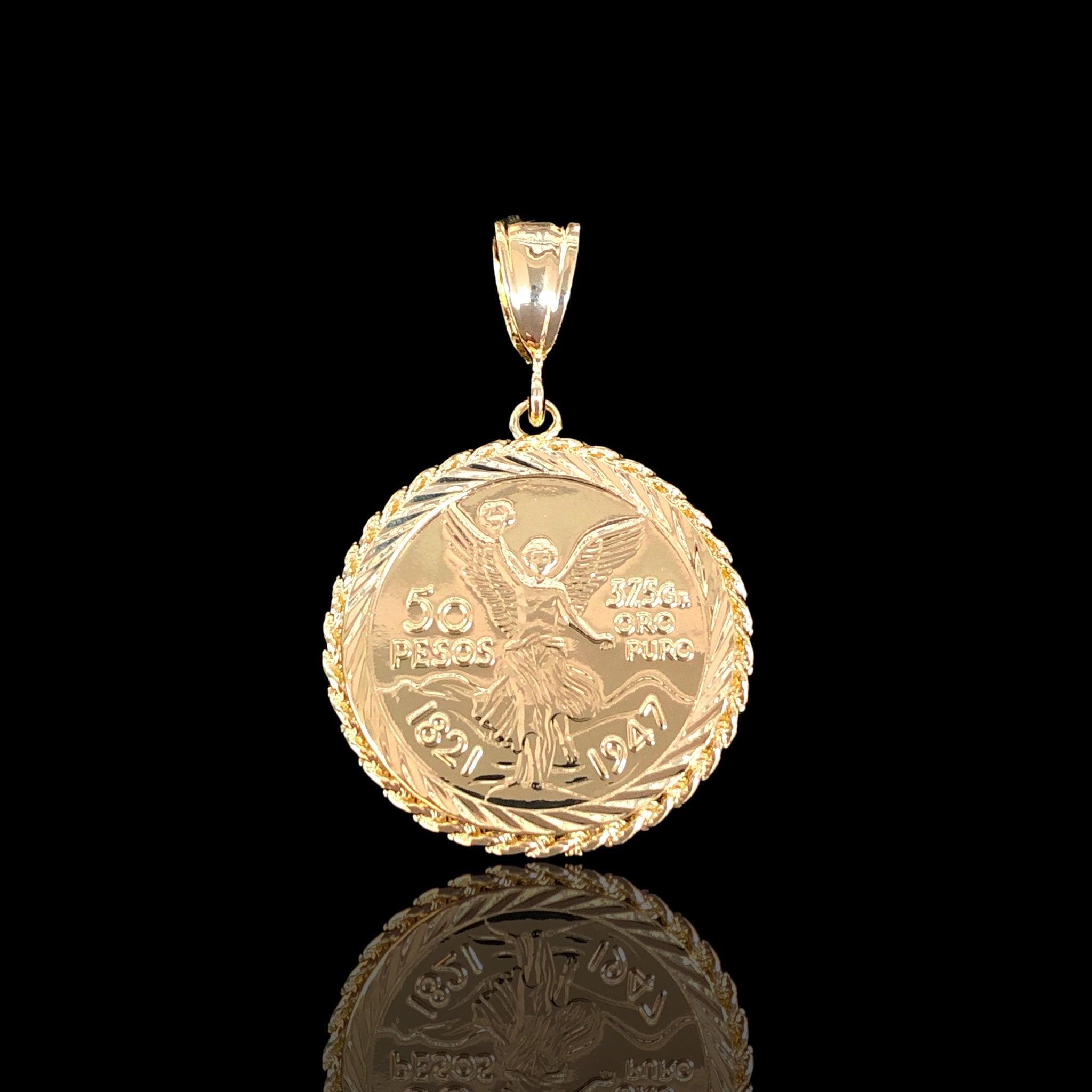 Oro Laminado Gold Filled Rope Frame Centenario Pendant