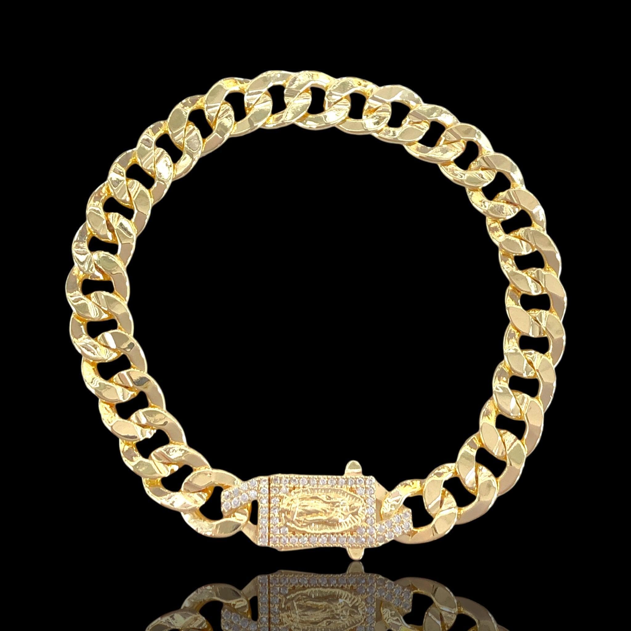 Oro Laminado Gold Filled Round Cuban Chain Saints Bracelet