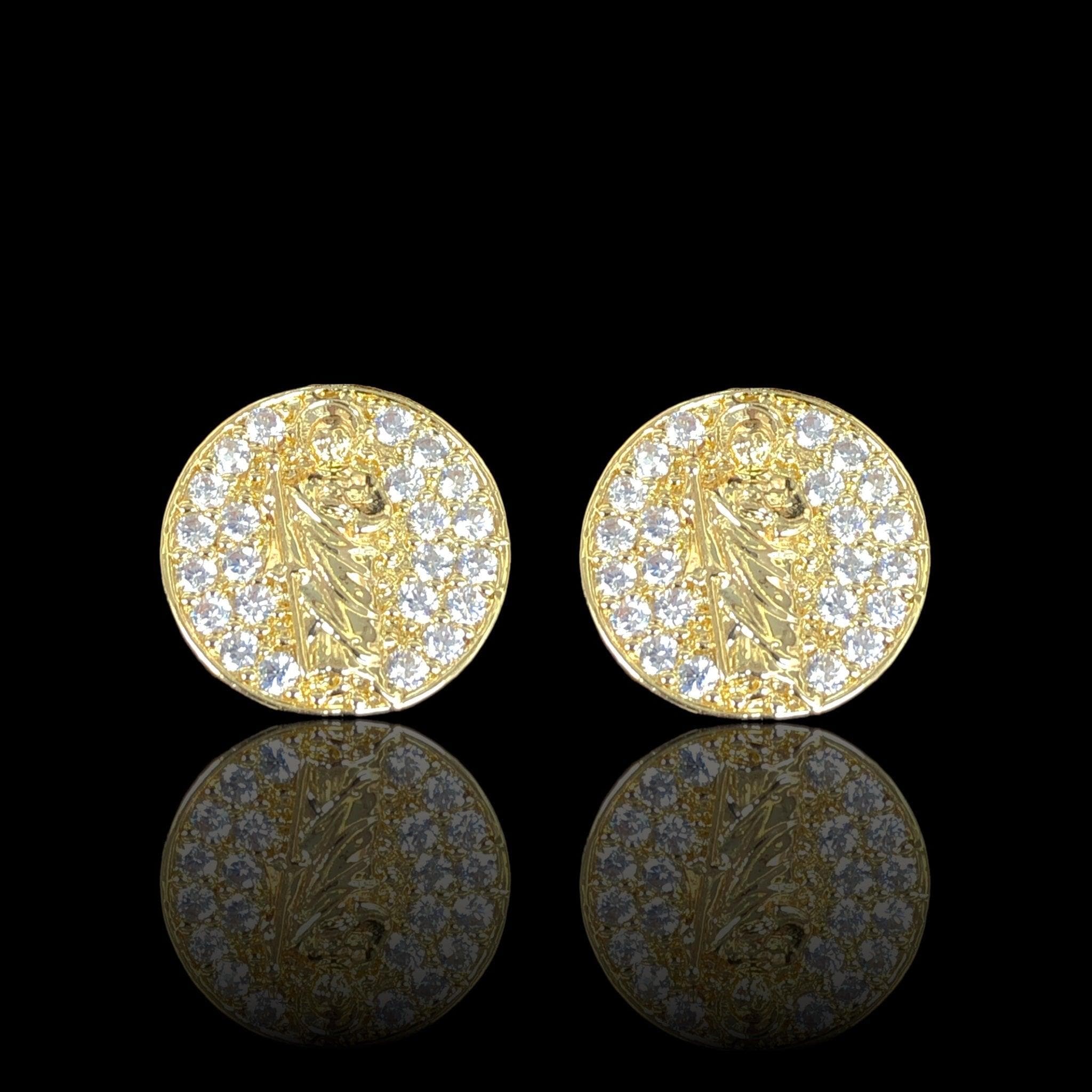 Oro Laminado Gold Filled Saint Jude CZ Stud Earrings