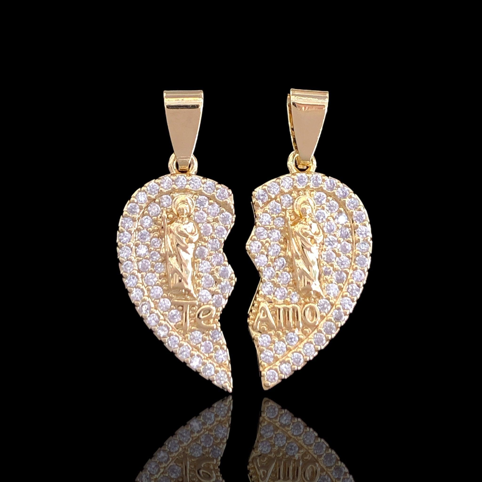 Oro Laminado Gold Filled San Judas Split Heart Pendant