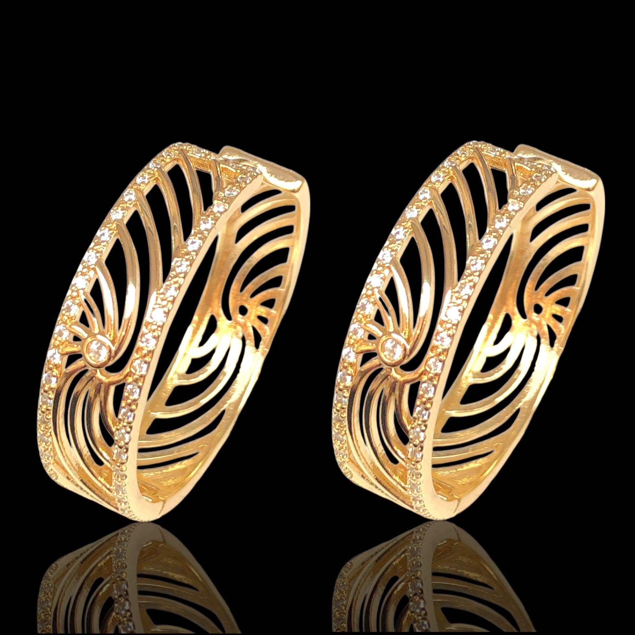 Oro Laminado Gold Filled Shining Sun CZ Hoop Earrings