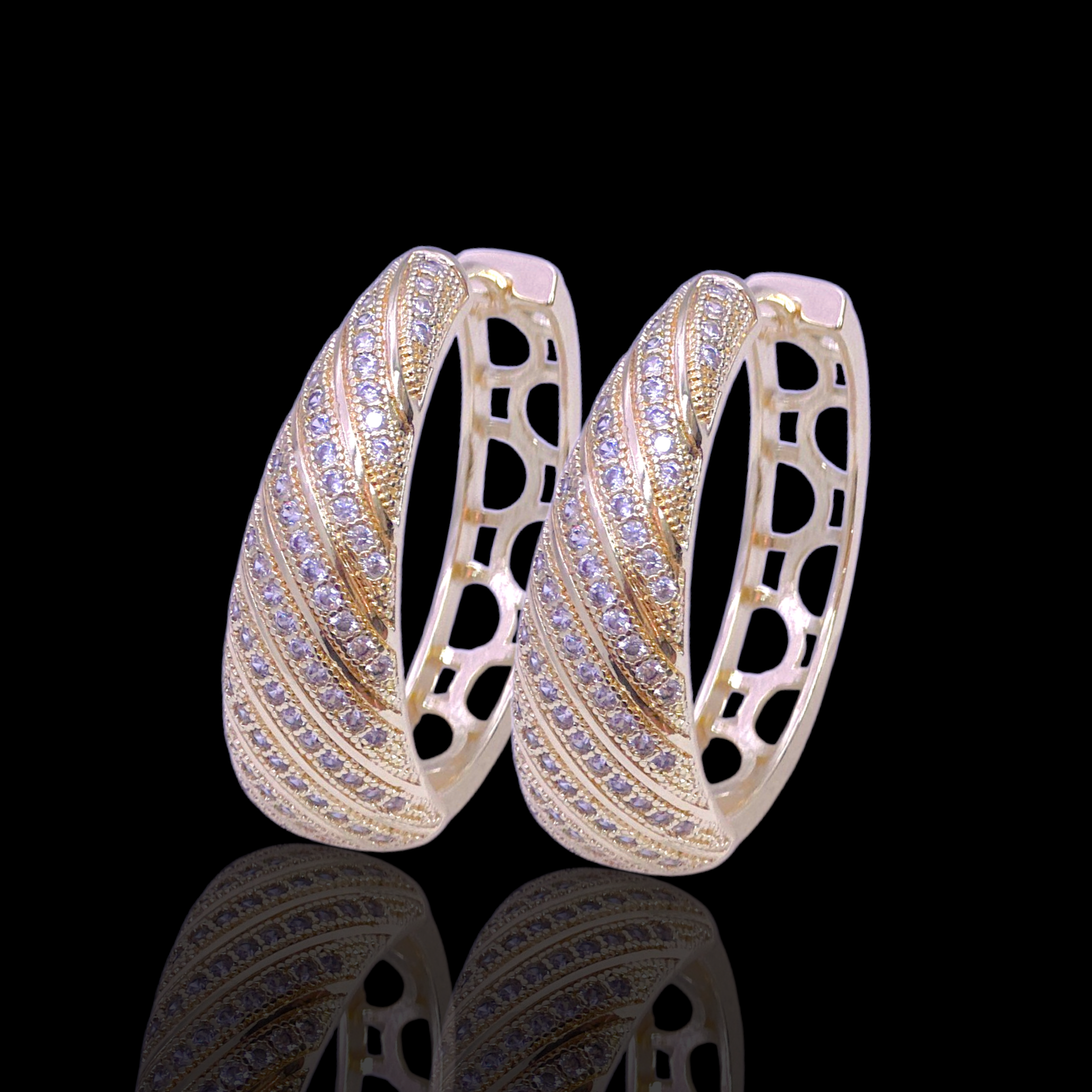 Oro Laminado Gold Filled Sicilian Stripe CZ Hoop Earrings