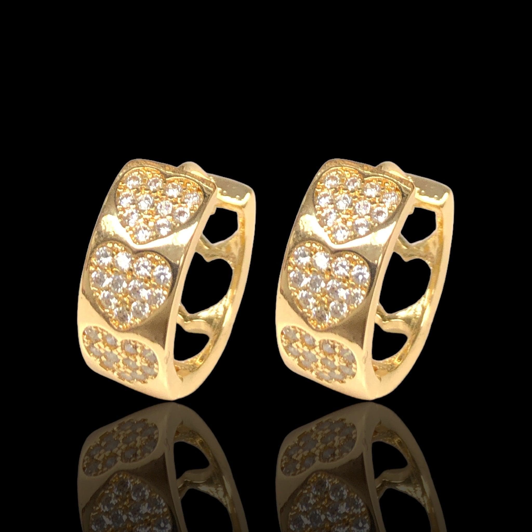 Oro Laminado Gold Filled Sparkle Heart CZ Hoop Earrings