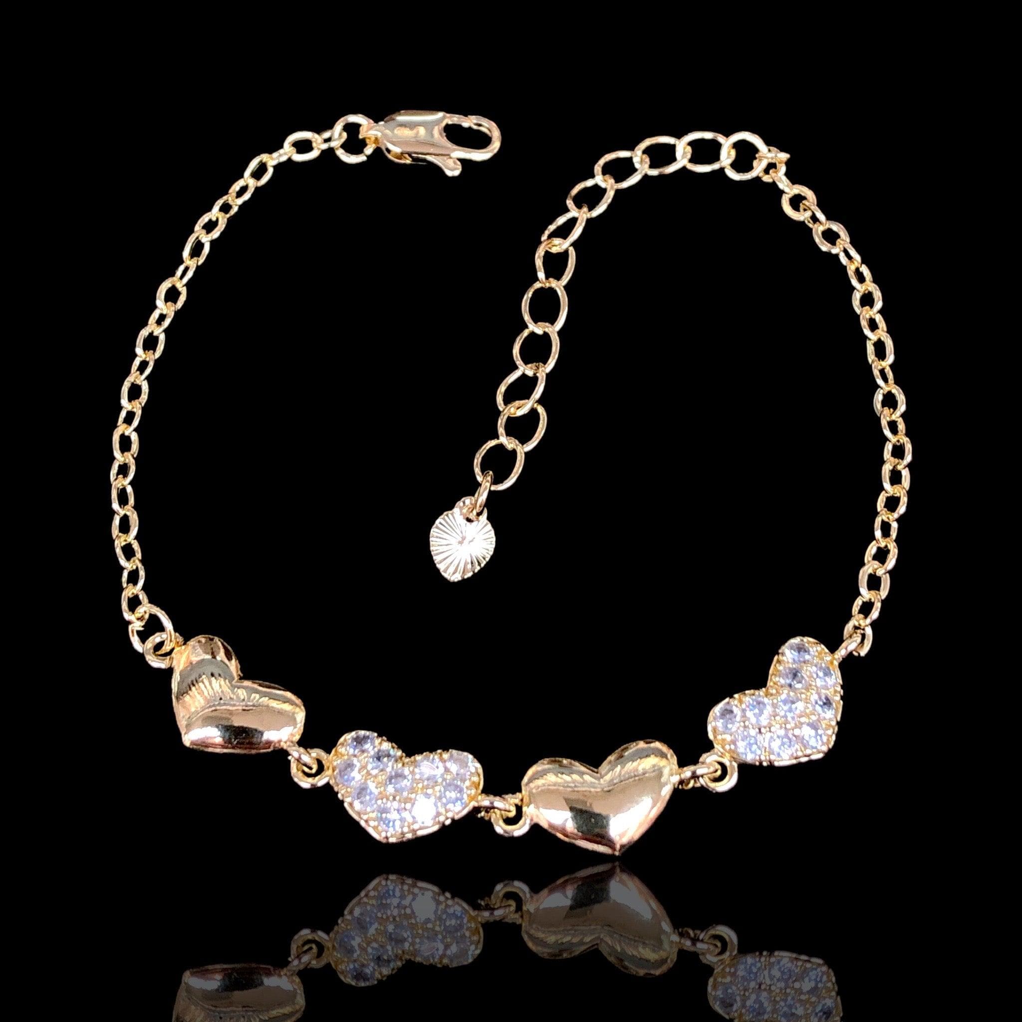 Oro Laminado Gold Filled Sparkling Heart Bracelet (PACK OF 6)