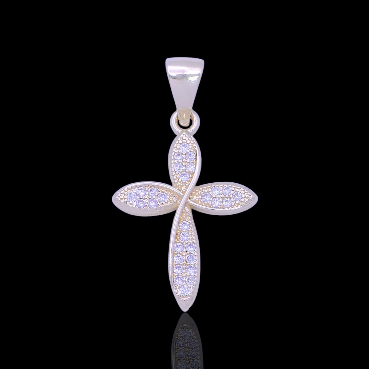 Oro Laminado Gold Filled Spirit Petal Cross CZ Pendant