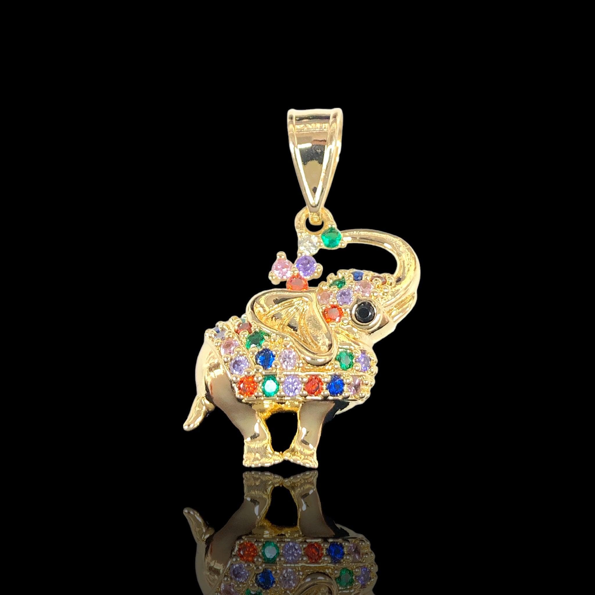 Oro Laminado Gold Filled Splashing Elephant Zirconia Pendant