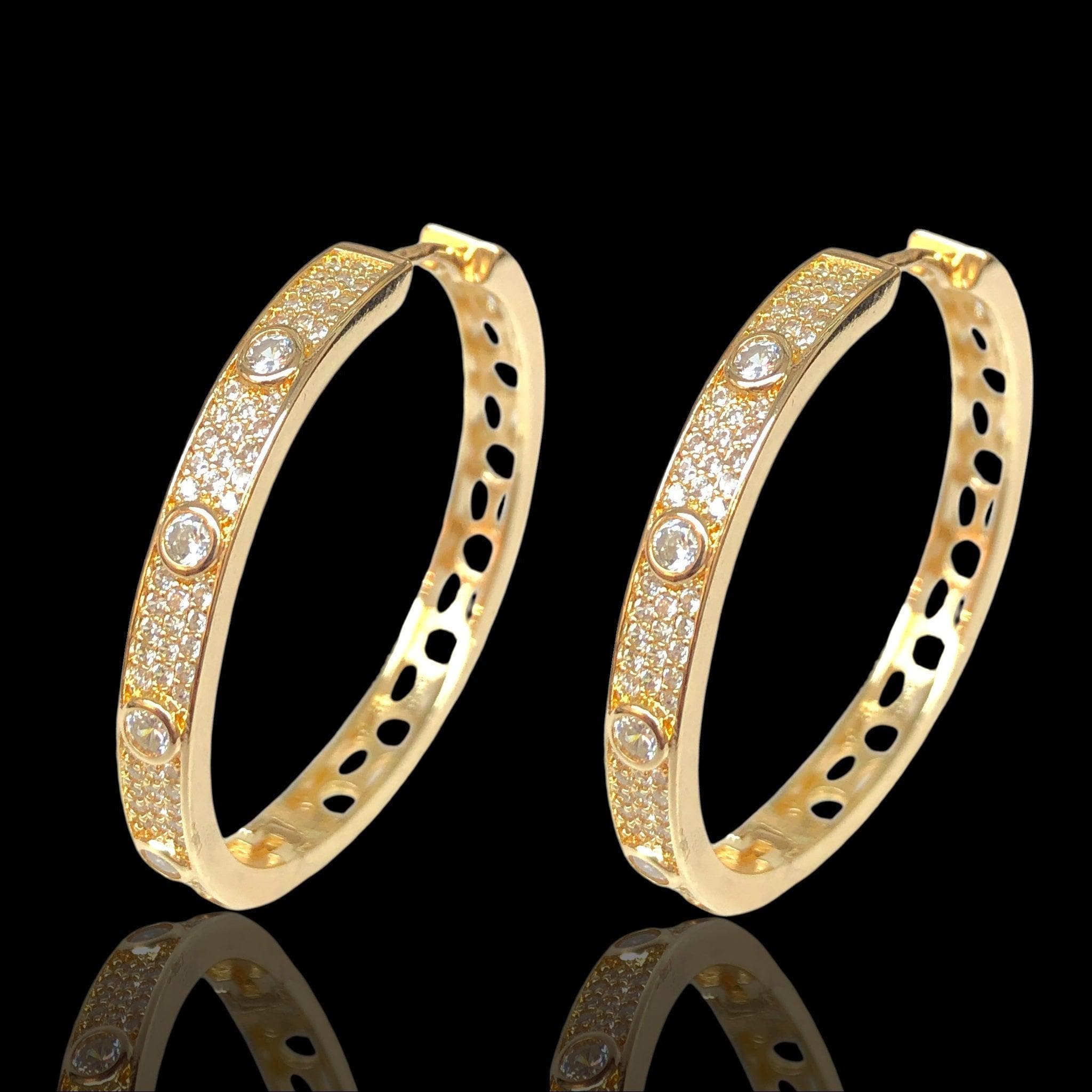 Oro Laminado Gold Filled Studded CZ Hoop Earrings