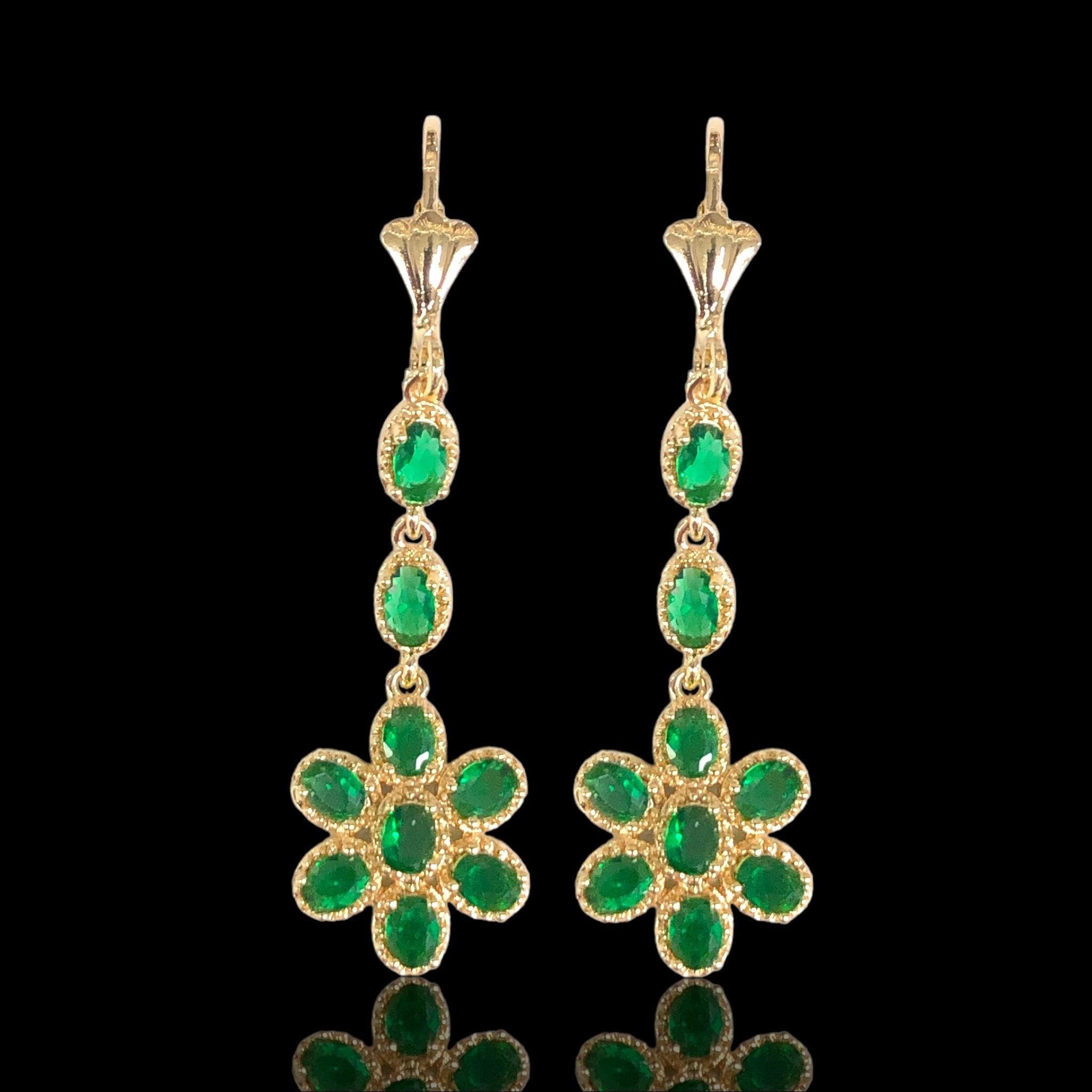 Oro Laminado Gold Filled Sun Flower CZ Dangle Earrings