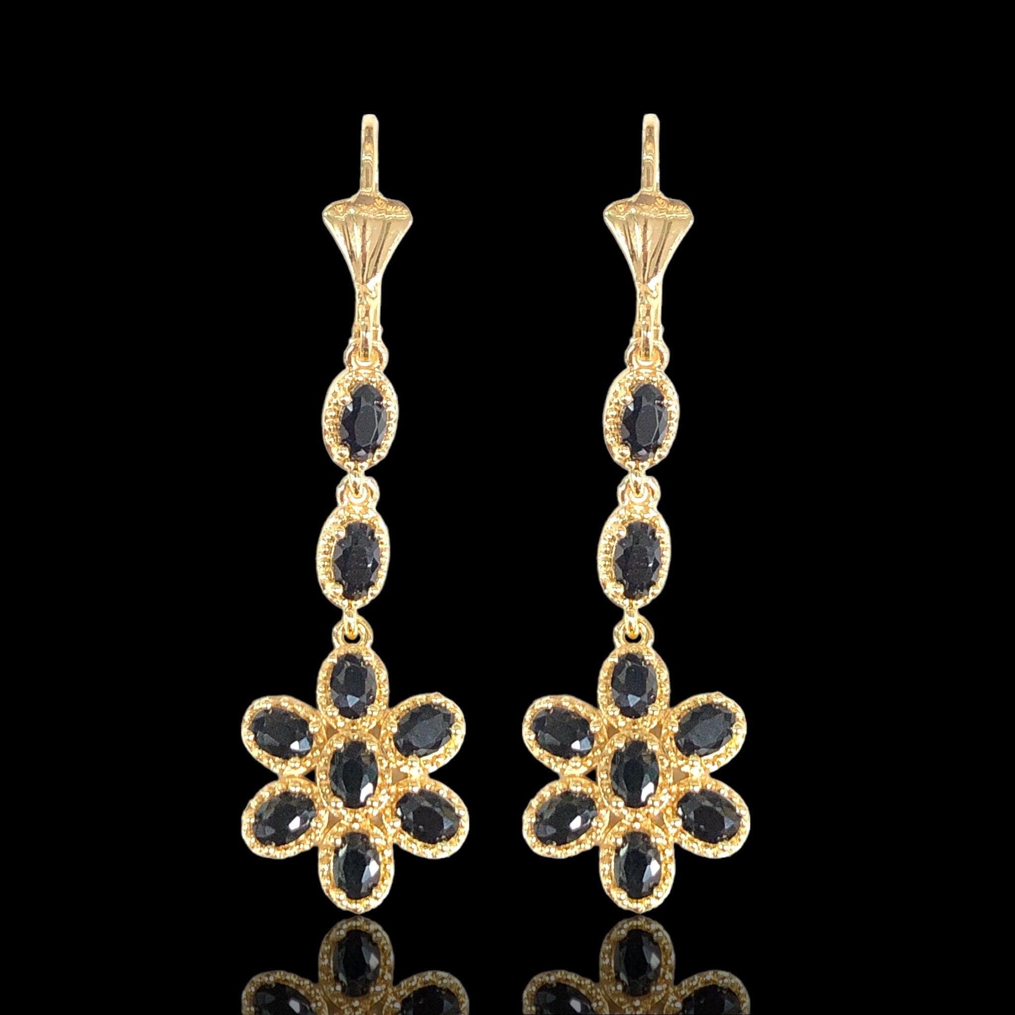 Oro Laminado Gold Filled Sun Flower CZ Dangle Earrings