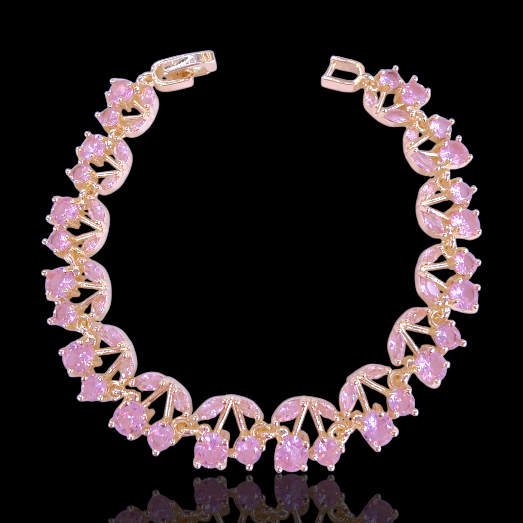 Oro Laminado Gold Filled Sweet Summer Cherry CZ Bracelet