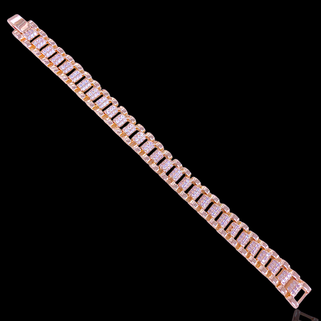 Oro Laminado Gold Filled Swiss Rolx Zirconia Studded Bracelet