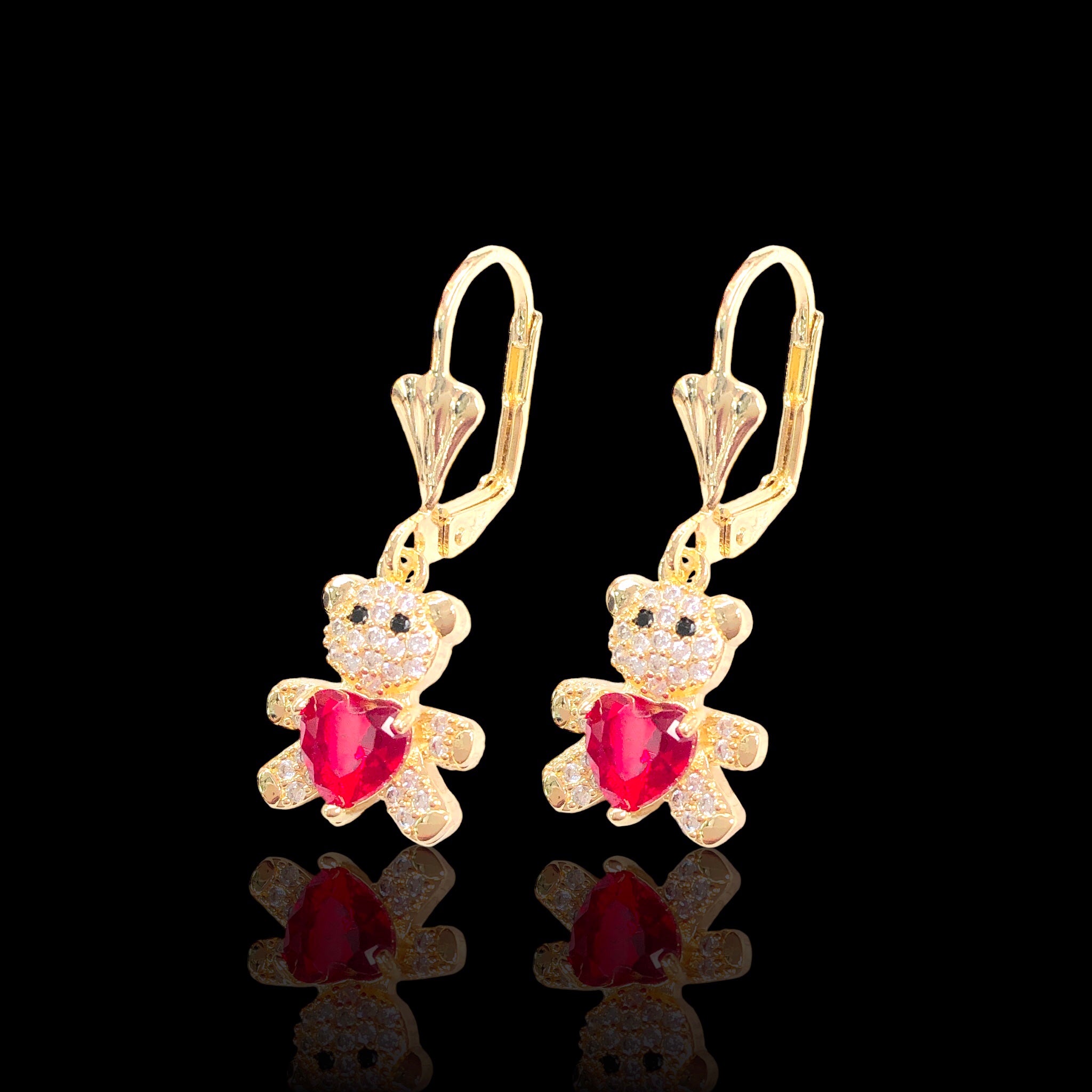 Oro Laminado Gold Filled Teddy Bear Cubic Zirconia Dangle Earrings