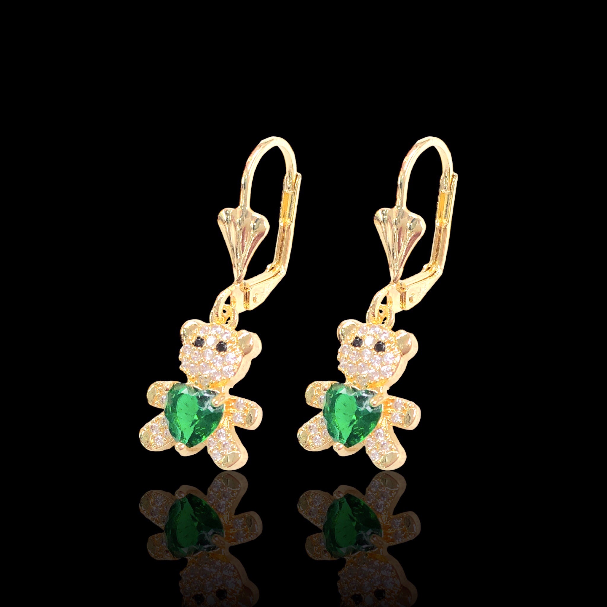 Oro Laminado Gold Filled Teddy Bear Cubic Zirconia Dangle Earrings