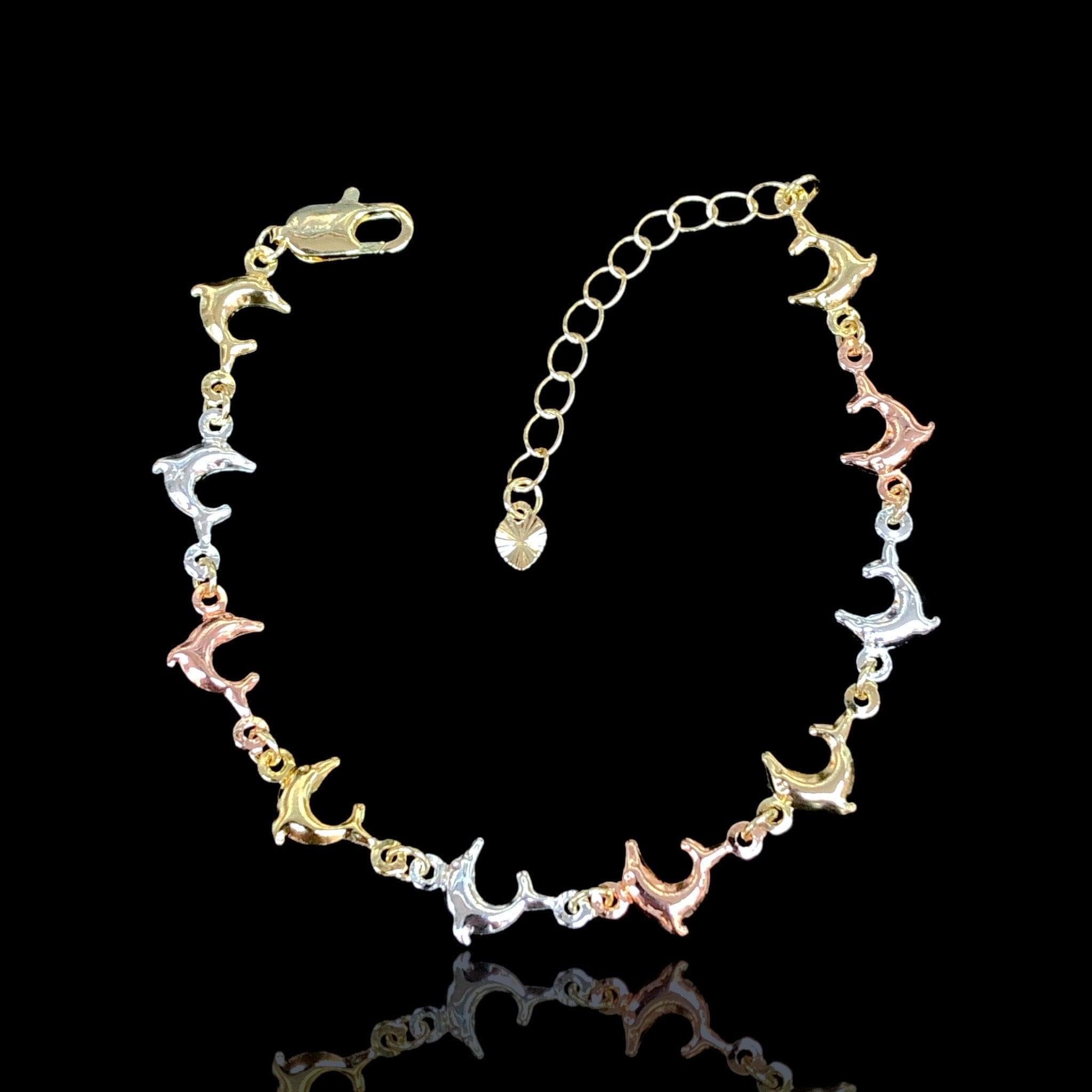 Oro Laminado Gold Filled Tricolor Dolphin Bracelet