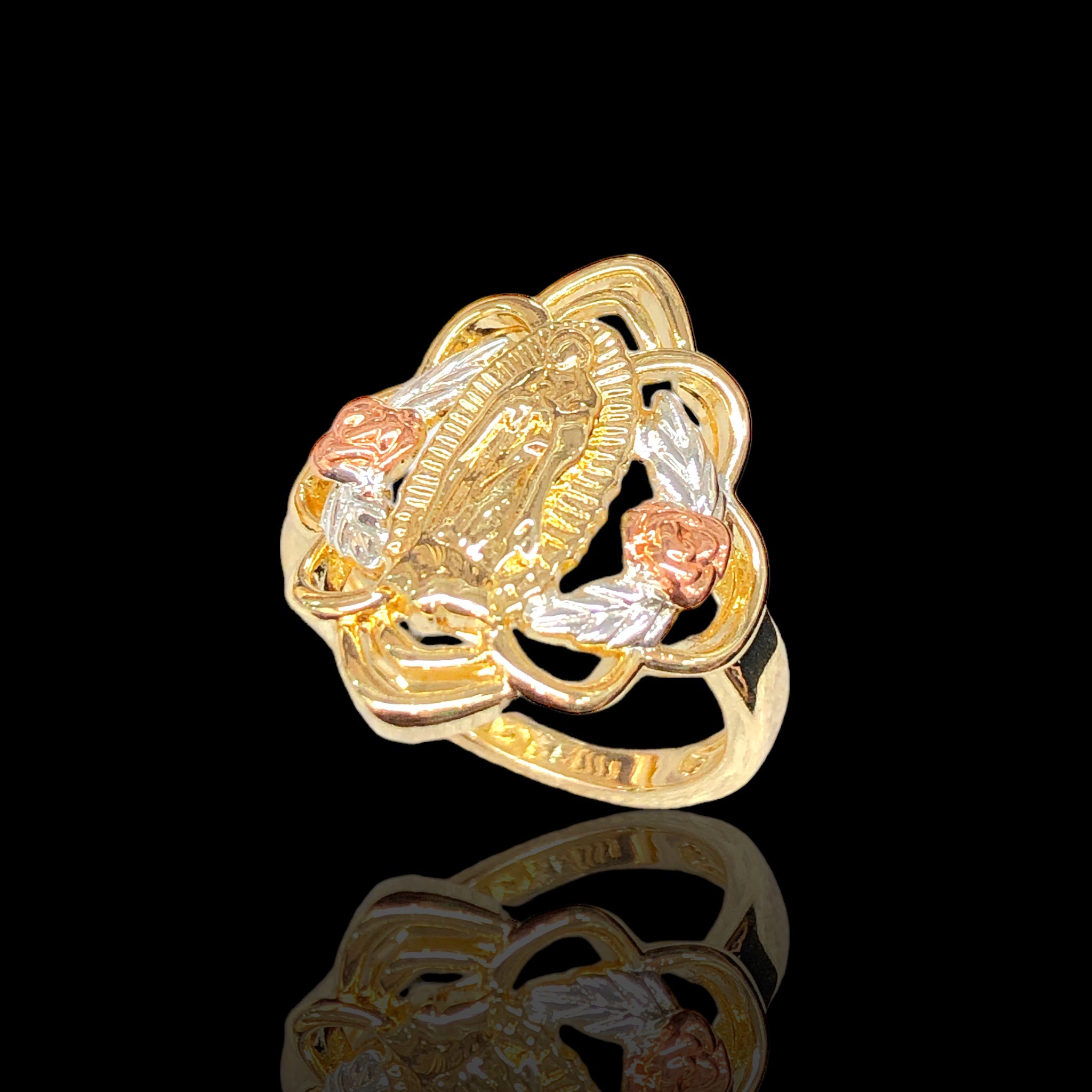 Oro Laminado Gold Filled Tricolor Guadalupe Rose Ring