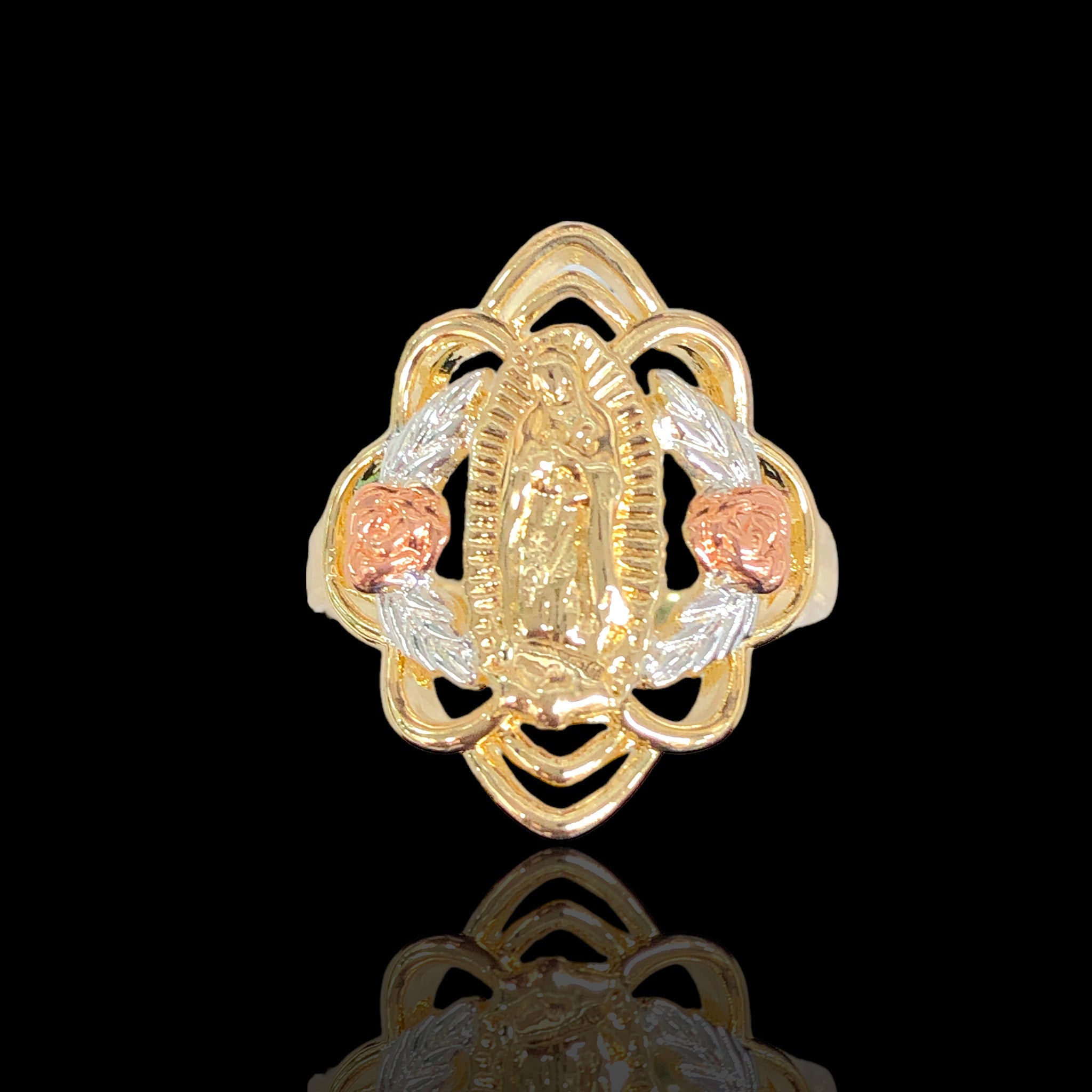 Oro Laminado Gold Filled Tricolor Guadalupe Rose Ring