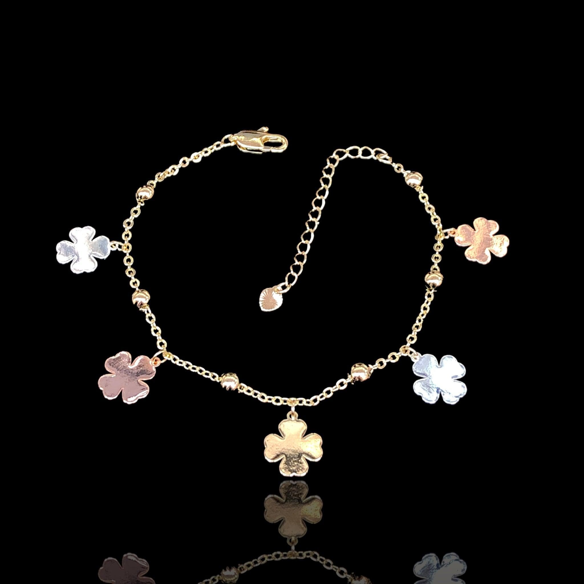 Oro Laminado Gold Filled Tricolor Lucky Clover Bracelet