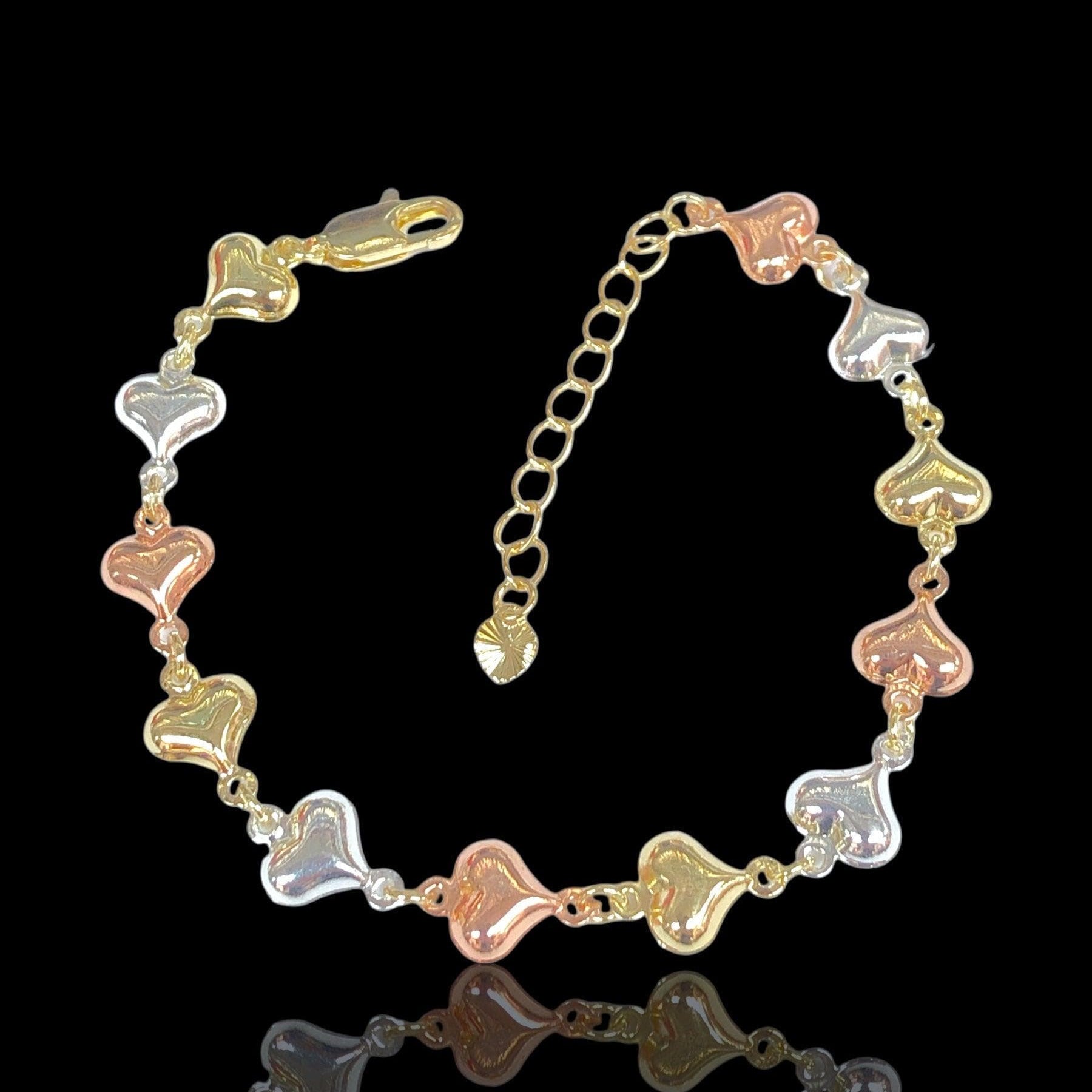 Oro Laminado Gold Filled Tricolor Venetian Heart Bracelet