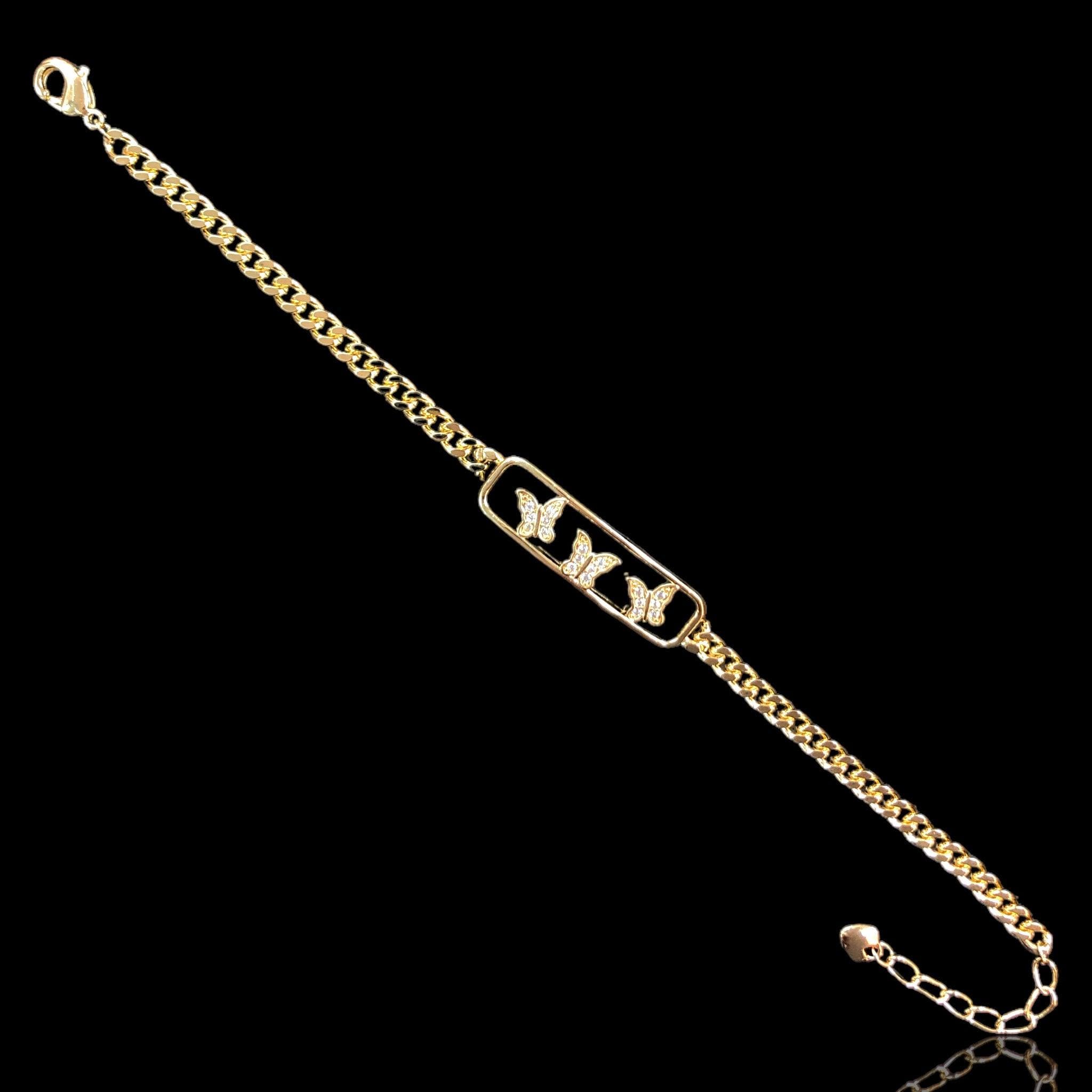 18K Gold Filled Trio Butterfly CZ Bracelet - Kuania Oro Laminado
