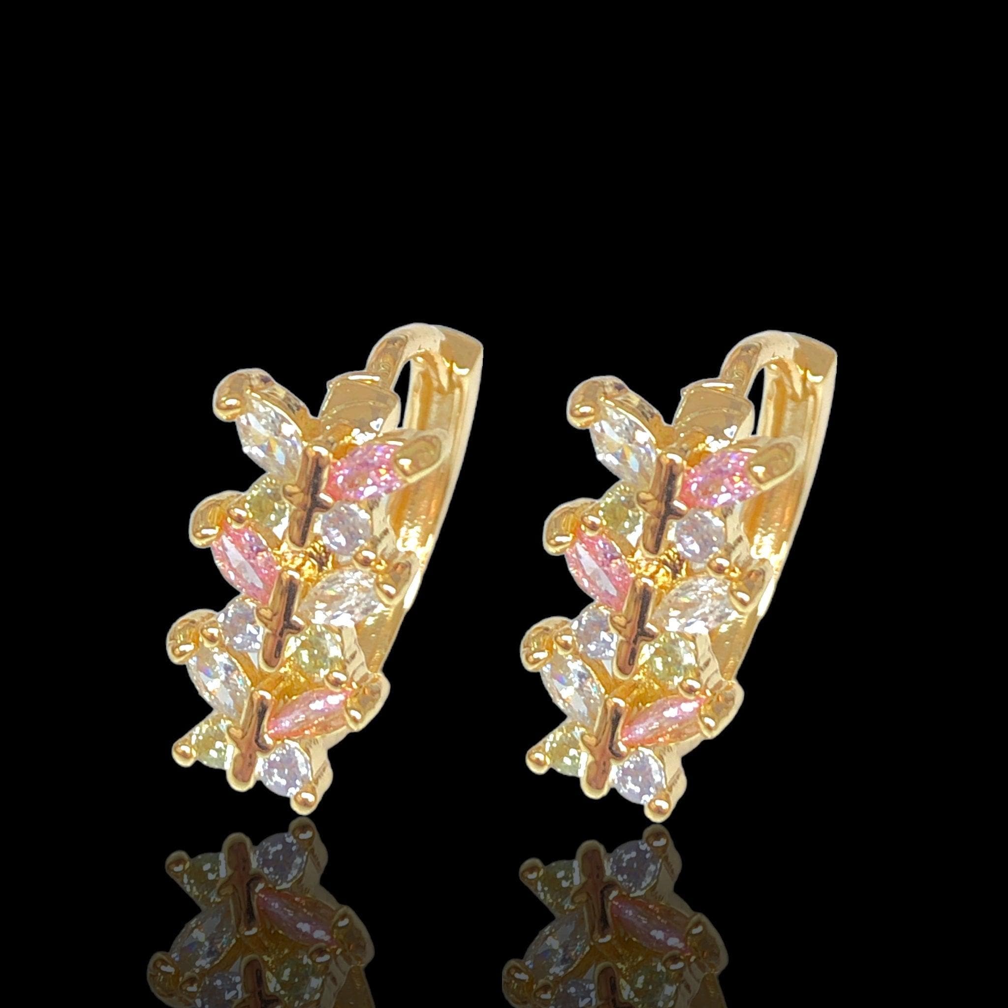 Oro Laminado Gold Filled Triple Butterfly CZ Hoop Earrings