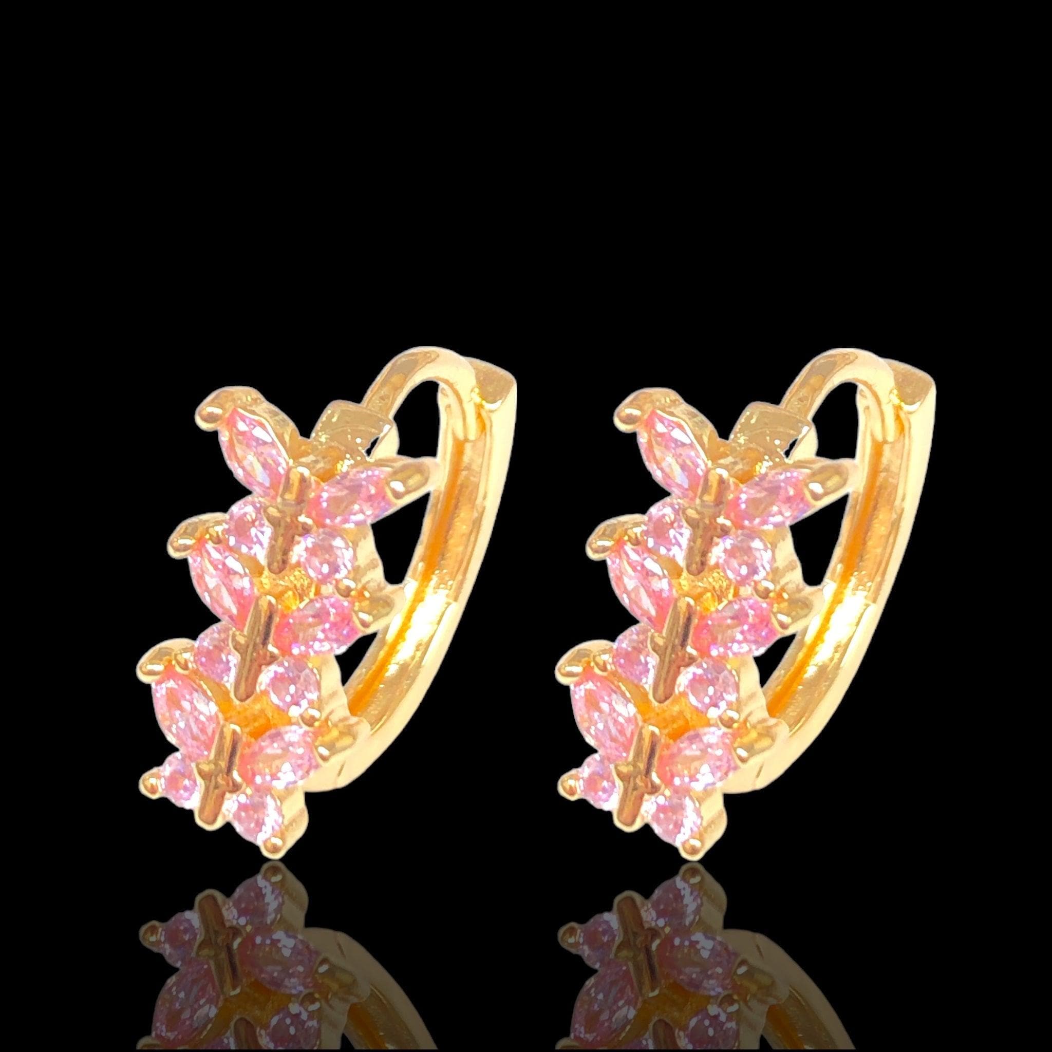 Oro Laminado Gold Filled Triple Butterfly CZ Hoop Earrings