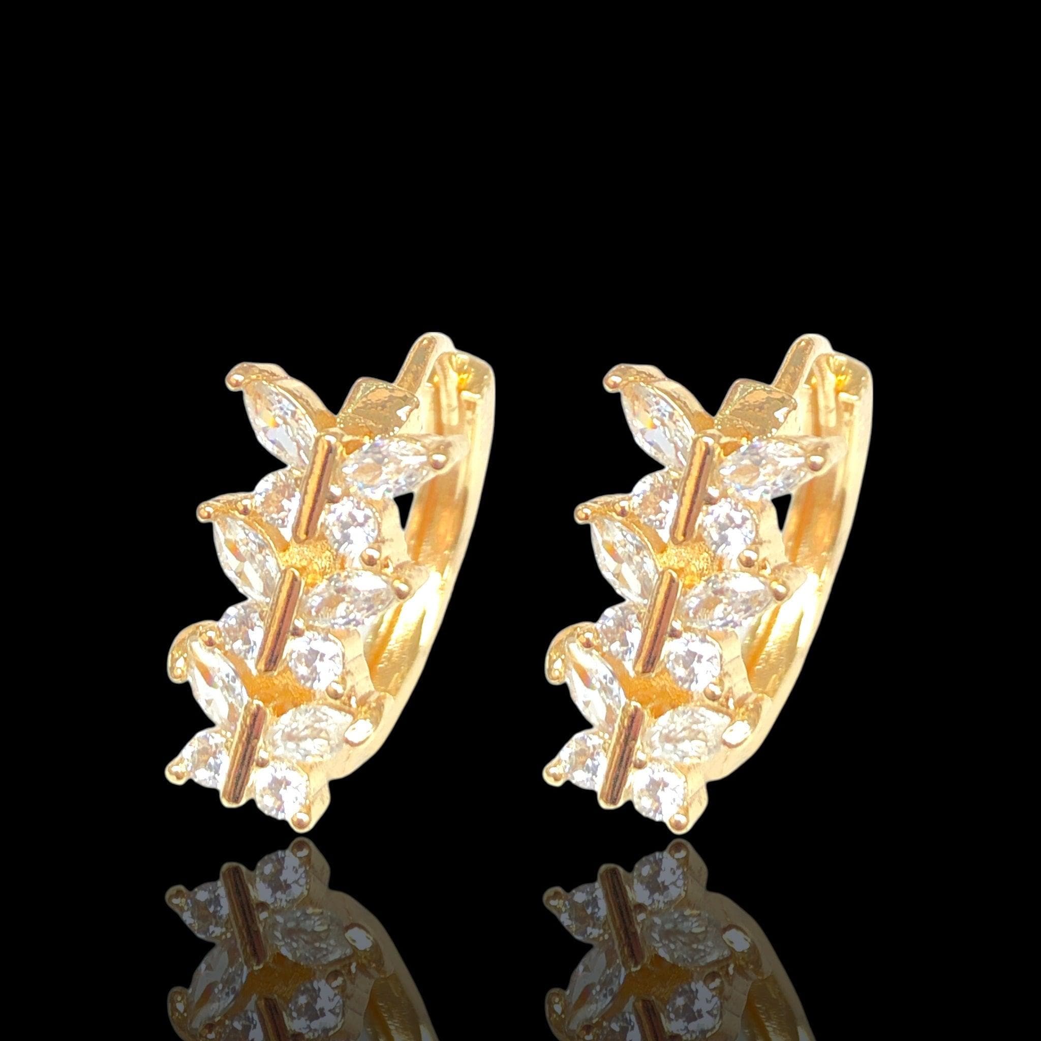 Oro Laminado Gold Filled Triple Butterfly CZ Hoop Earrings