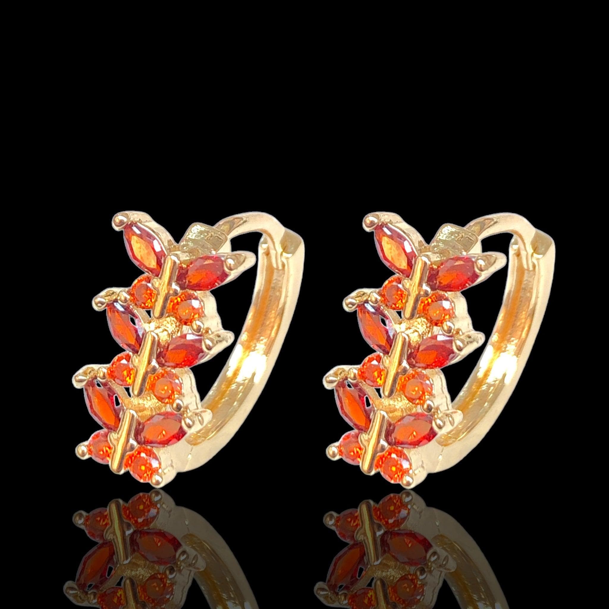 Oro Laminado Gold Filled Triple Butterfly CZ Hoop Earrings