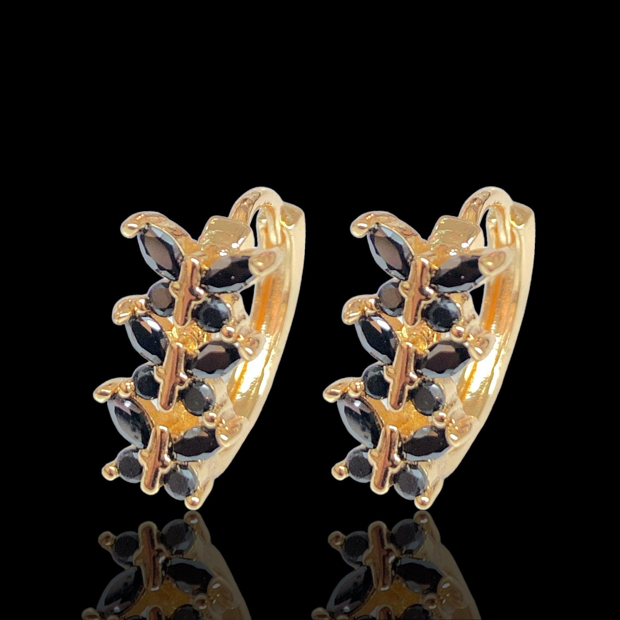 Oro Laminado Gold Filled Triple Butterfly CZ Hoop Earrings