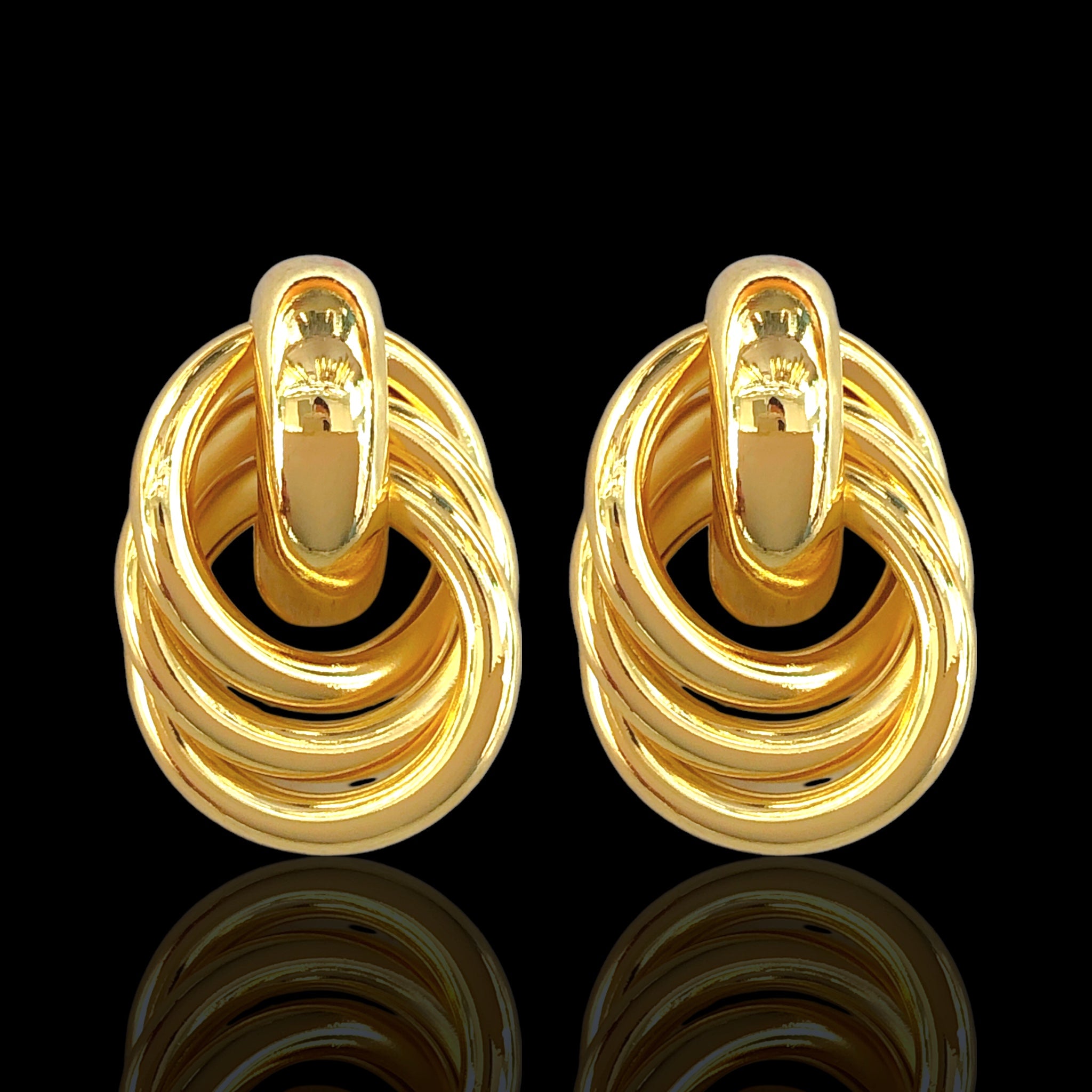 Oro Laminado Gold Filled Triple Link Italian Knot Stud Earrings