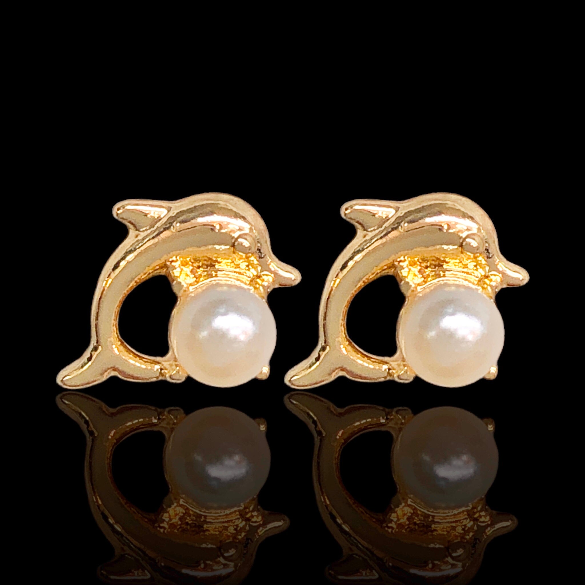 Oro Laminado Gold Filled Twin Dolphin Stud Earrings