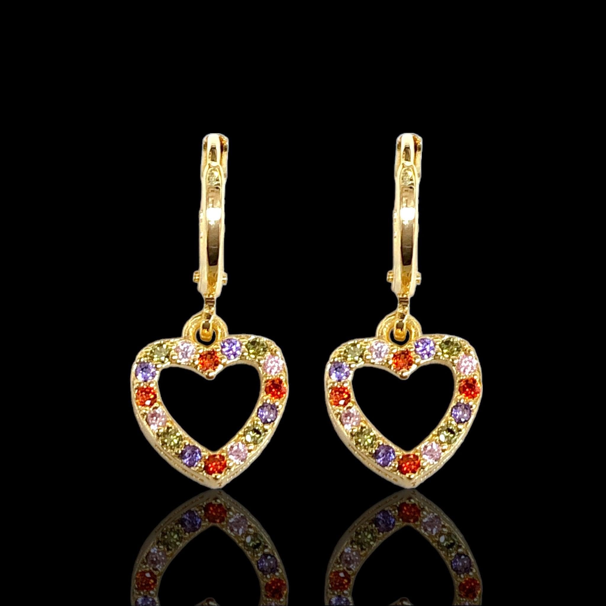 Oro Laminado Gold Filled Twin Heart Dangle Earrings