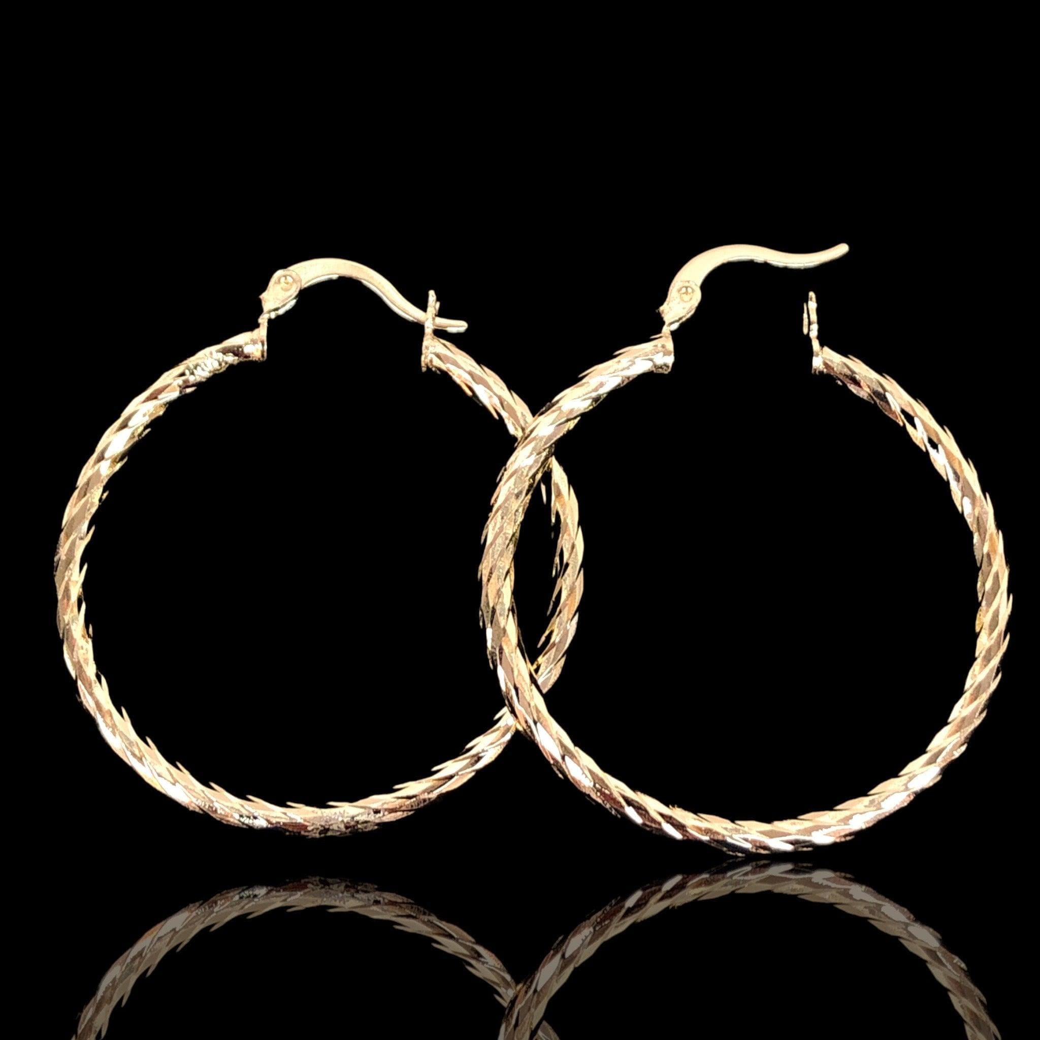 Oro Laminado Gold Filled Twist Cut Hoop Earrings