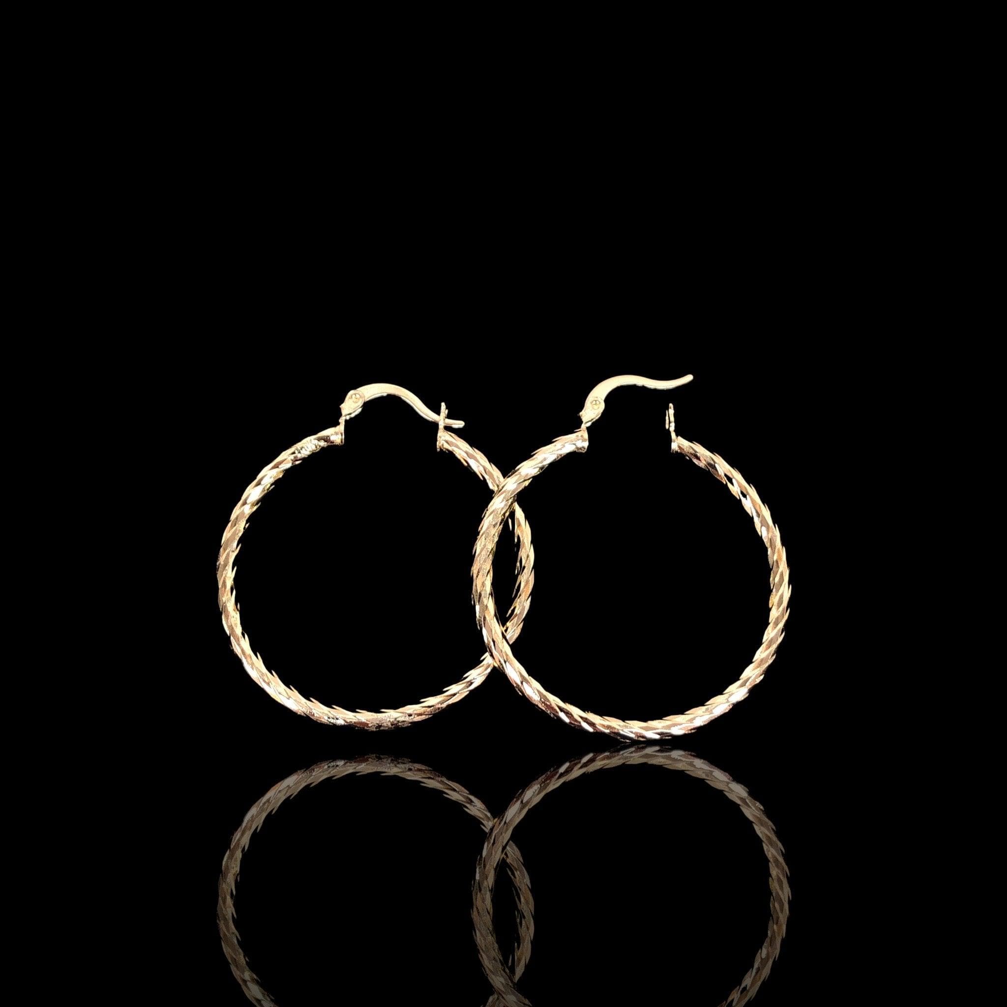 Oro Laminado Gold Filled Twist Cut Hoop Earrings