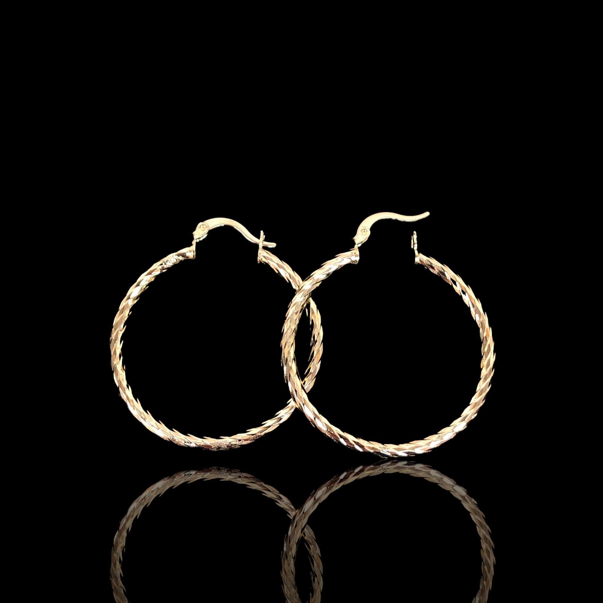 Oro Laminado Gold Filled Twist Cut Hoop Earrings