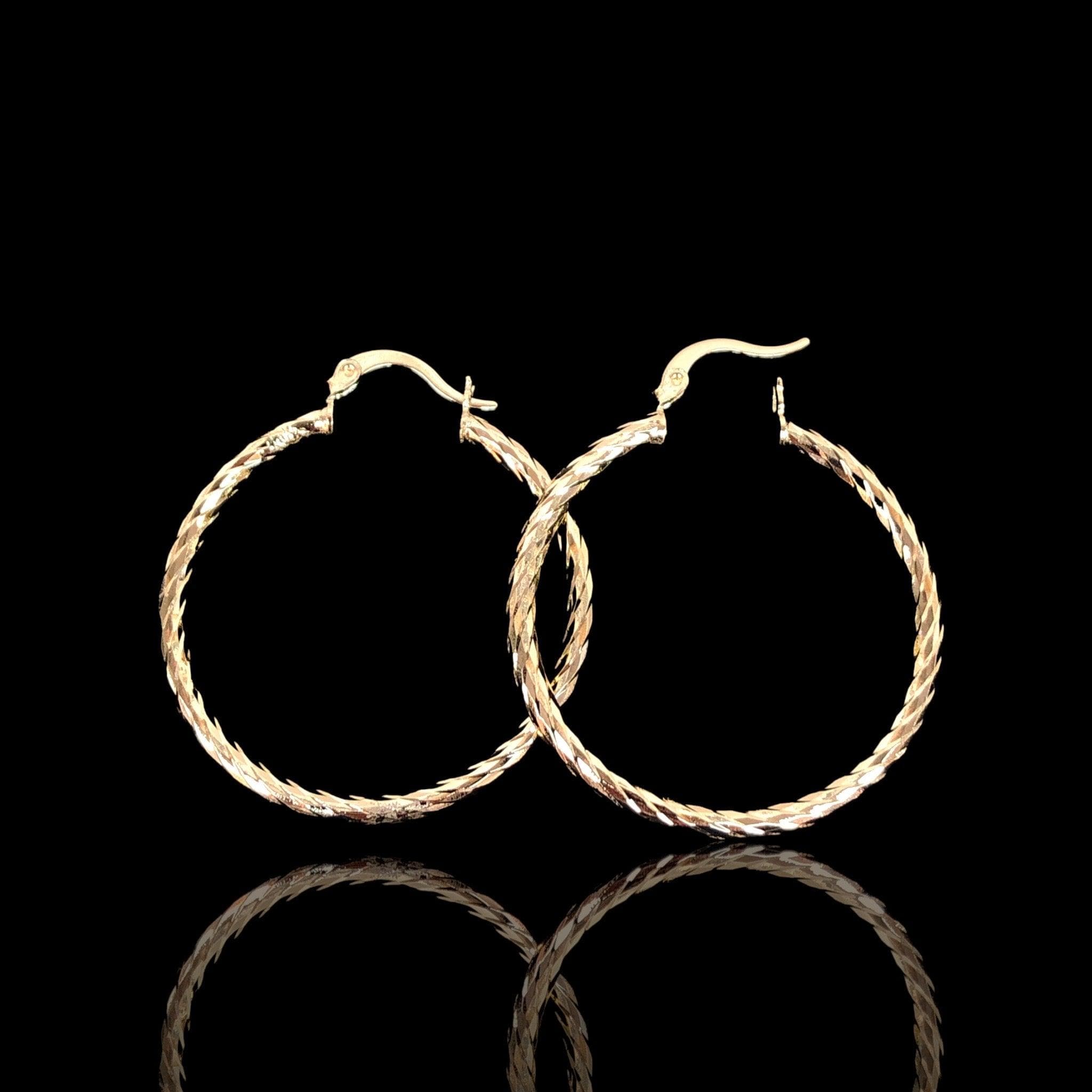 Oro Laminado Gold Filled Twist Cut Hoop Earrings