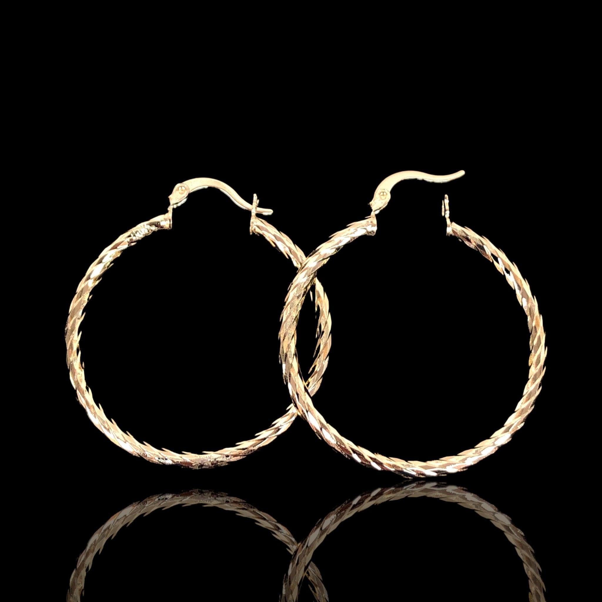 Oro Laminado Gold Filled Twist Cut Hoop Earrings