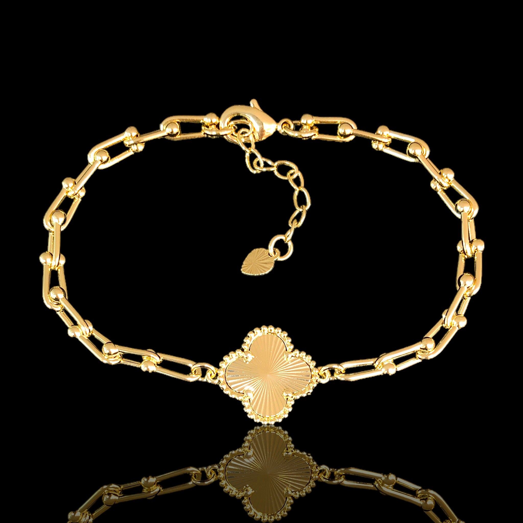 Oro Laminado Gold Filled U-Link Four Leaf Clover Bracelet