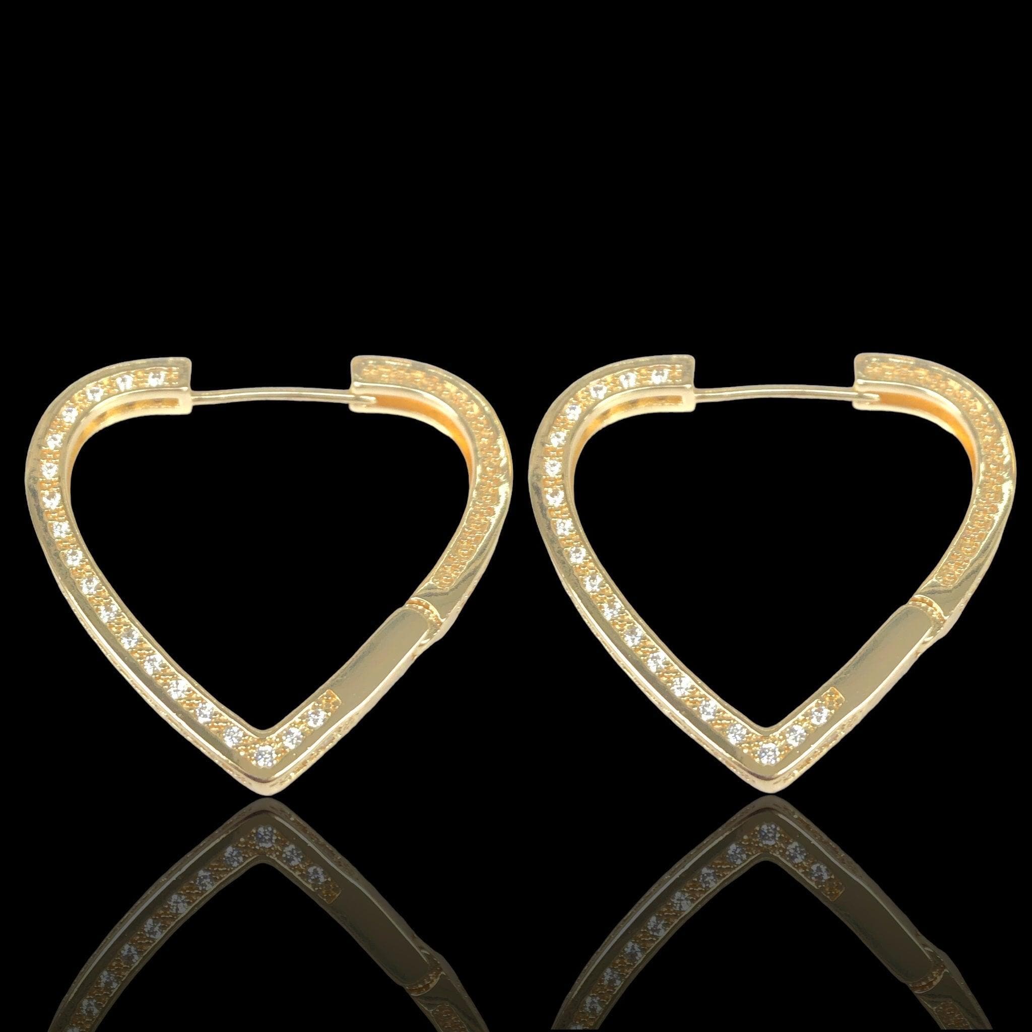Oro Laminado Gold Filled Valentine Heart CZ Hoop Earrings