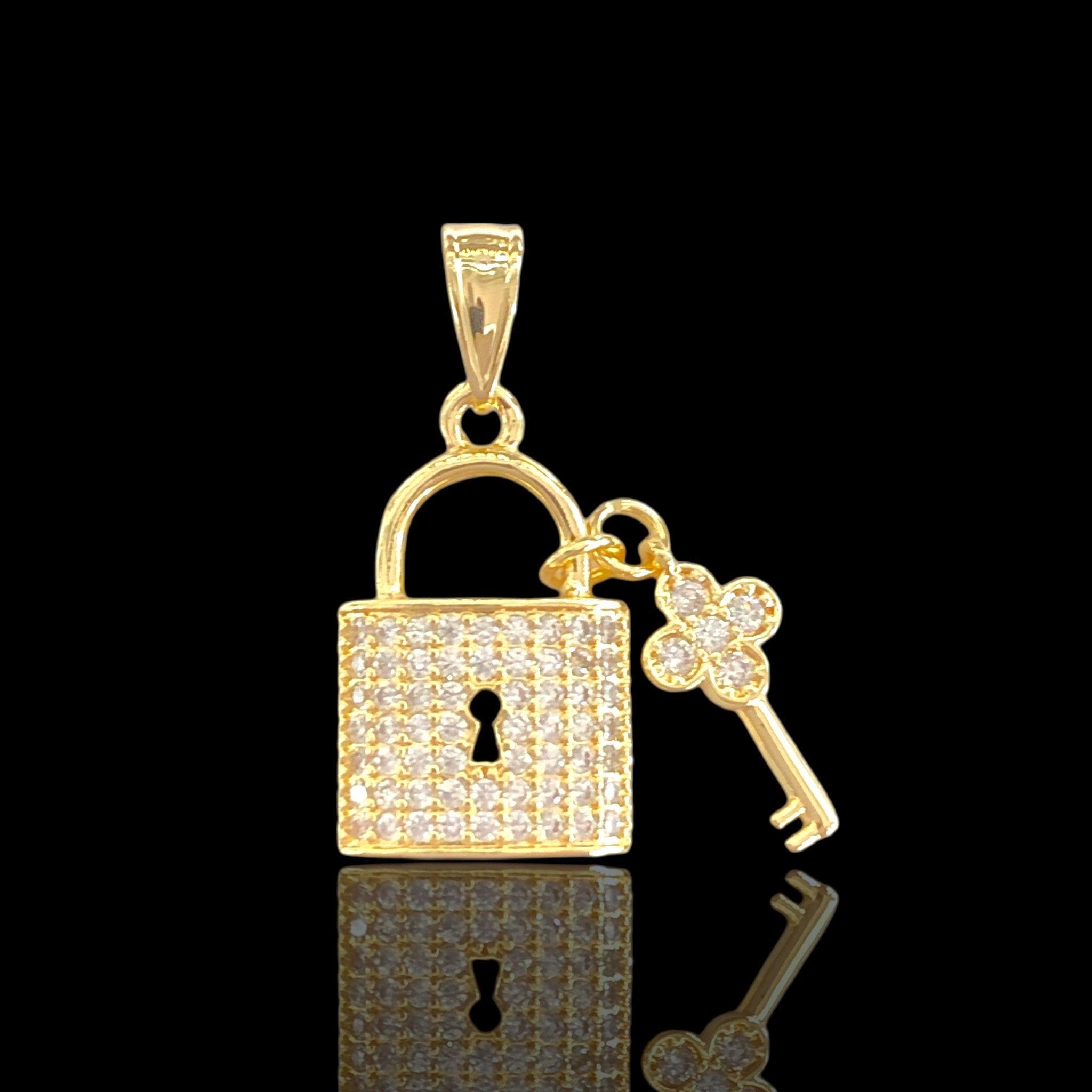 Oro Laminado Gold Filled Valentine Lock and Key CZ Pendant